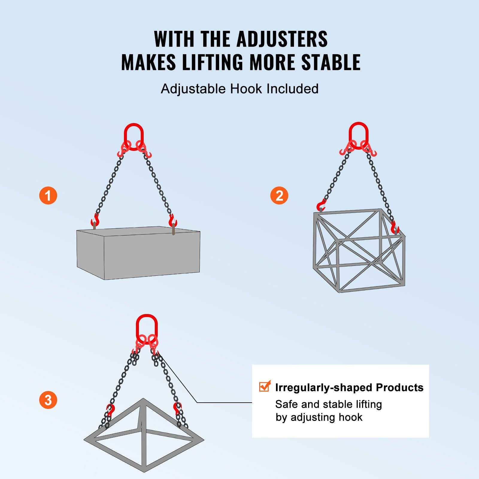 VEVOR Chain Sling, 10 mm x 180 cm Lifting Chains with Hooks, G80 Engine Chain Hoist Lifts, 5 Ton Lifting Sling Chains for Engine Hoist, Engine Lift Chain with 2 Leg Grab Hooks and Adjusters Heavy Duty