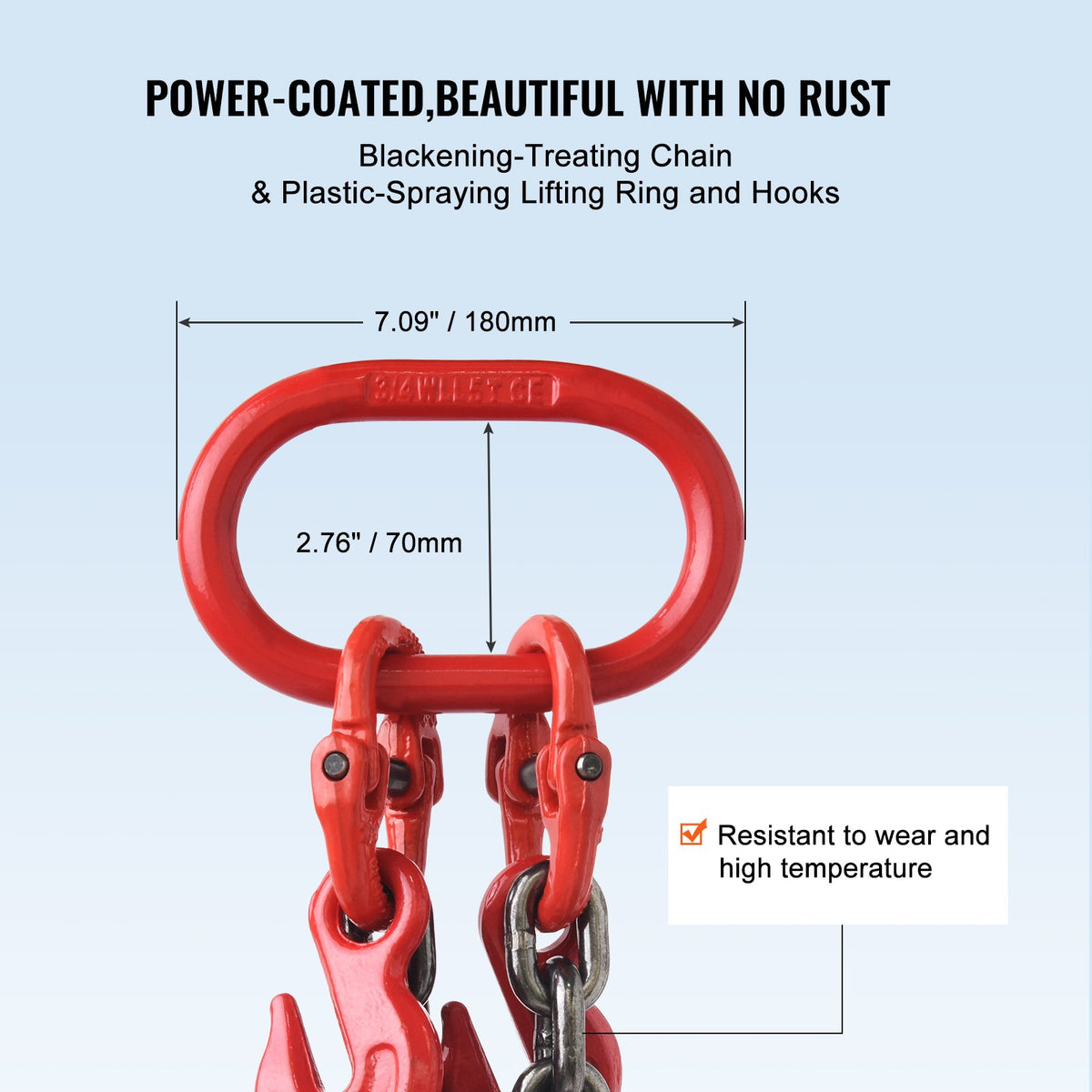 VEVOR Chain Sling, 10 mm x 180 cm Lifting Chains with Hooks, G80 Engine Chain Hoist Lifts, 5 Ton Lifting Sling Chains for Engine Hoist, Engine Lift Chain with 2 Leg Grab Hooks and Adjusters Heavy Duty