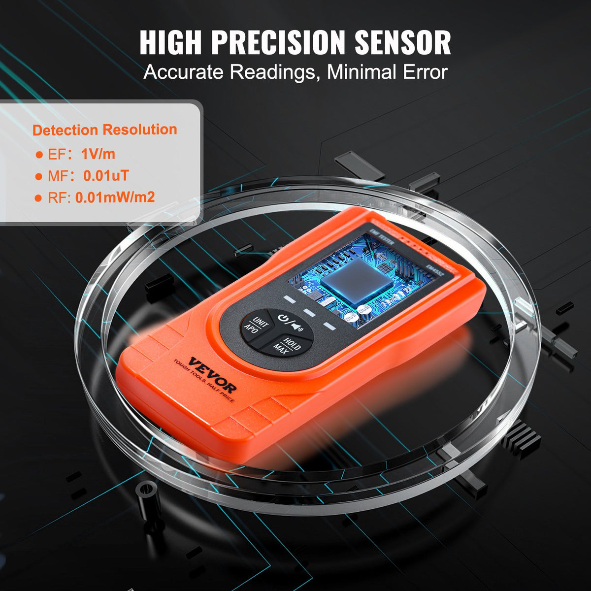 VEVOR 3-in-1 EMF Meter, 5Hz - 3.5GHz, Handheld Rechargeable Electromagnetic Field Radiation Detector, Digital LCD EMF Tester for EF MF RF Home Inspections Outdoor Ghost Hunting Paranormal Equipment