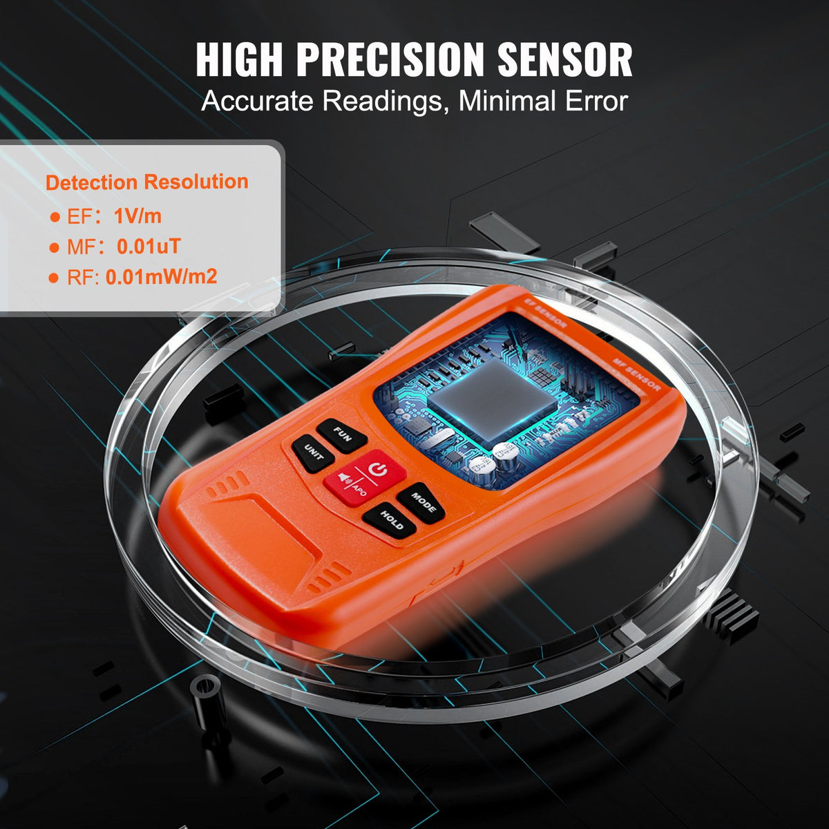 VEVOR 3-in-1 EMF Meter, 5Hz-6GHz, Handheld Rechargeable Electromagnetic Field Radiation Detector, Digital LCD EMF Tester for EF MF RF Home Inspections Outdoor Ghost Hunting 5G Cell Tower Temperature
