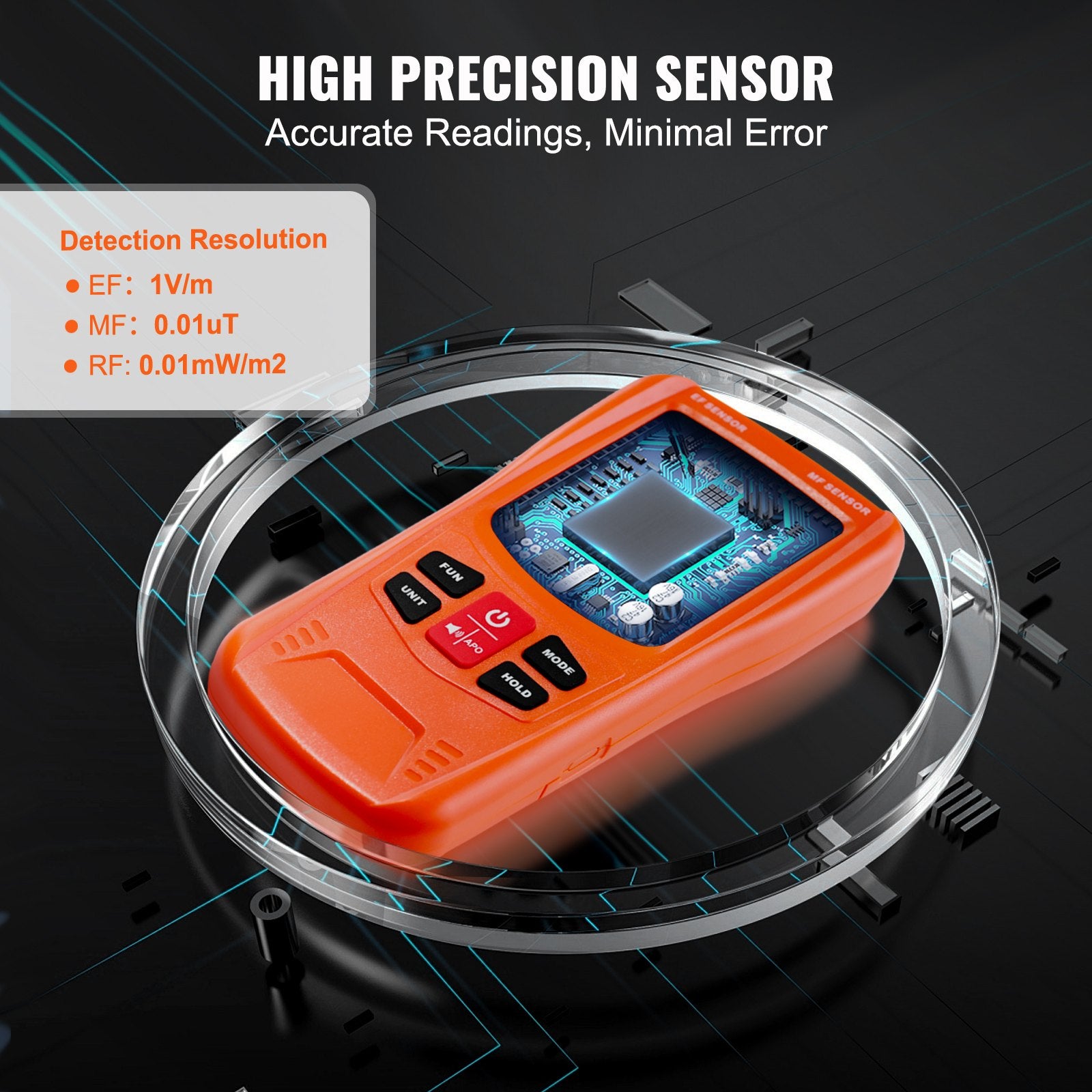 VEVOR 3-in-1 EMF Meter, 5Hz-6GHz, Handheld Rechargeable Electromagnetic Field Radiation Detector, Digital LCD EMF Tester for EF MF RF Home Inspections Outdoor Ghost Hunting 5G Cell Tower Temperature