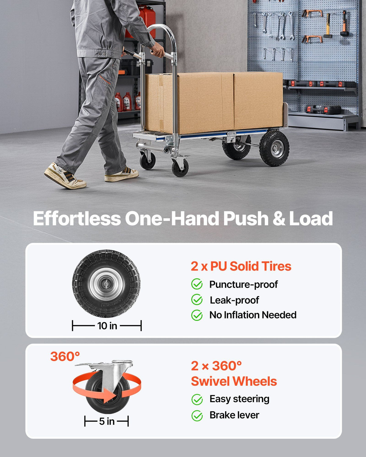 2 in 1 Hand Truck, 453.6 kg Load Capacity for 4-Wheel Mode, Convertible Hand Truck Dolly with Non-Slip Handle & Wheels, Portable Trolley Dolly for Moving Home, Office, Warehouse, Supermarket
