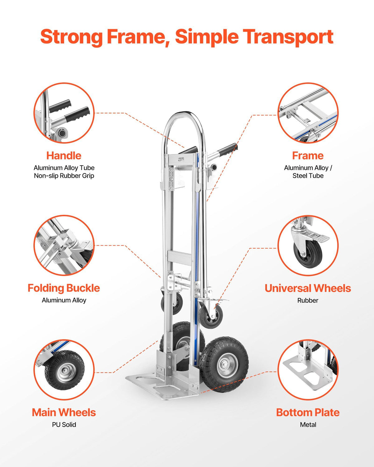 2 in 1 Hand Truck, 453.6 kg Load Capacity for 4-Wheel Mode, Convertible Hand Truck Dolly with Non-Slip Handle & Wheels, Portable Trolley Dolly for Moving Home, Office, Warehouse, Supermarket