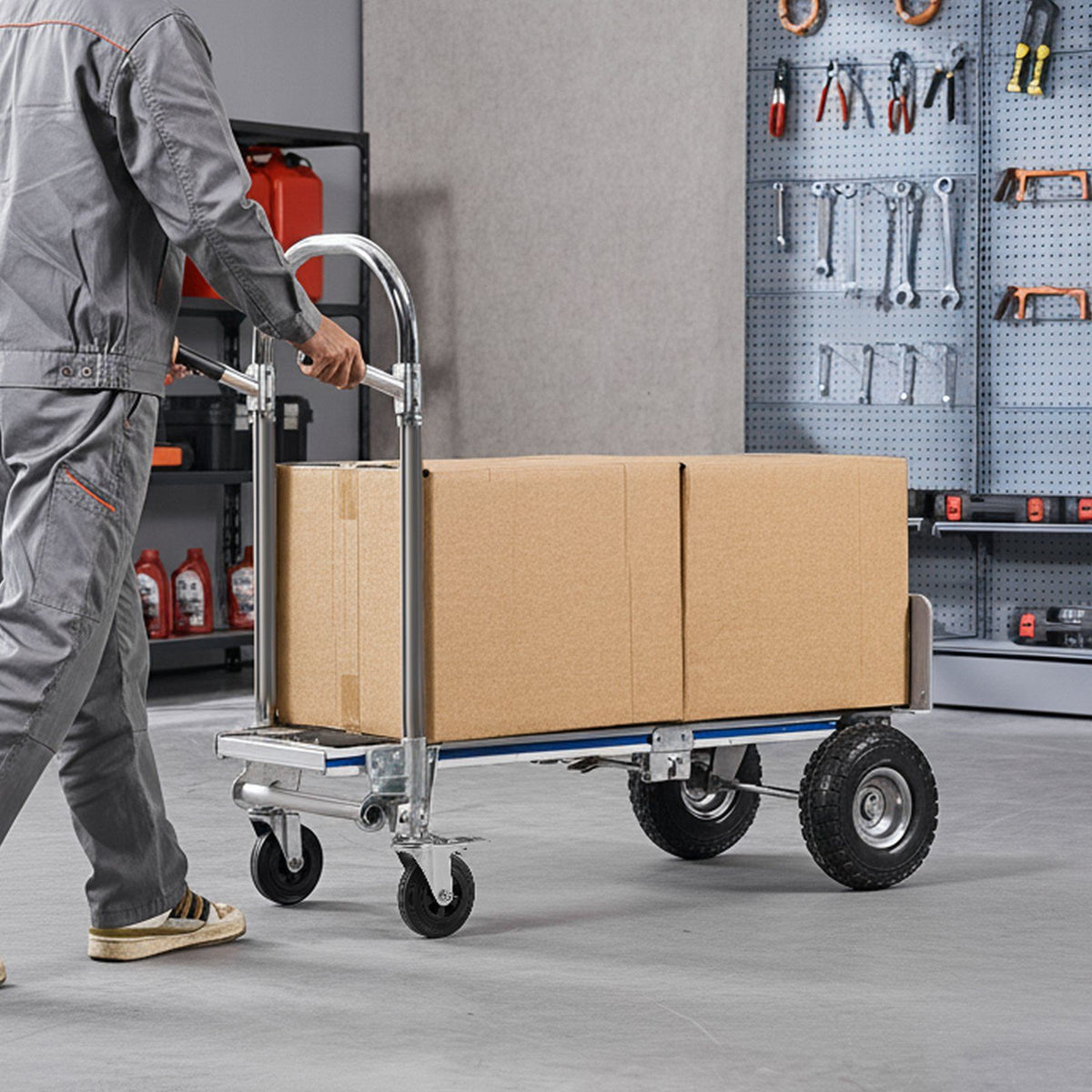 2 in 1 Hand Truck, 453.6 kg Load Capacity for 4-Wheel Mode, Convertible Hand Truck Dolly with Non-Slip Handle & Wheels, Portable Trolley Dolly for Moving Home, Office, Warehouse, Supermarket