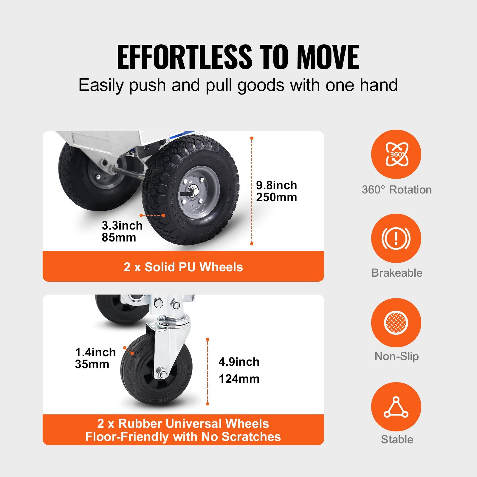 VEVOR Aluminum Hand Truck, 2 in 1, 363 kg Max Load Capacity, Heavy Duty Industrial Convertible Folding Hand Truck and Dolly, Utility Cart Converts from Hand Truck to Platform Cart with Rubber Wheels