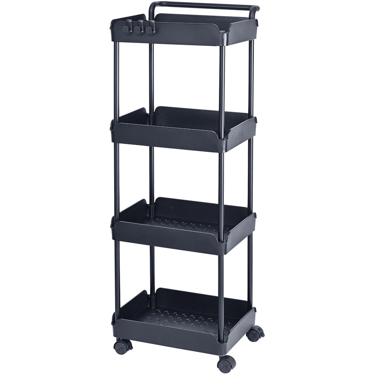 VEVOR 4-Tier Kitchen Rolling Cart Basket Utility Cart on Wheel with Handle Black