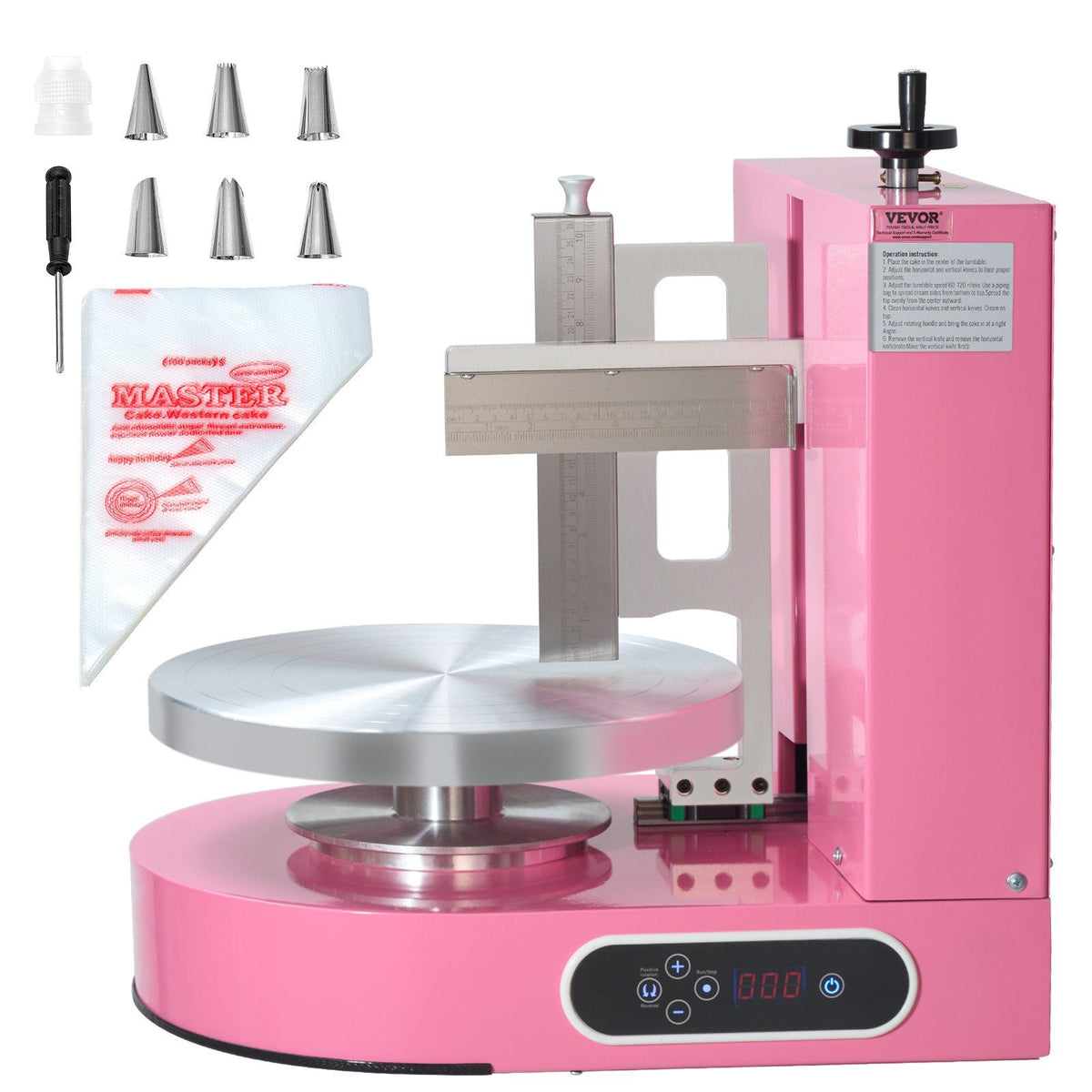 Cake Decorating Machine, Cake Cream Spreading Coating Smearing Machine, Low Noise Cake Frosting Machine, Turntable with Adjustable Scraper, for 4" to 12" Cake, 25-320RPM Rotating Speed, Pink