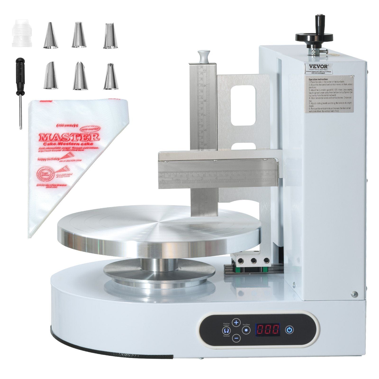Cake Decorating Machine, Cake Cream Spreading Coating Smearing Machine, Low Noise Cake Frosting Machine, Turntable with Adjustable Scraper, for 4" to 12" Cake, 25-320RPM Rotating Speed, White