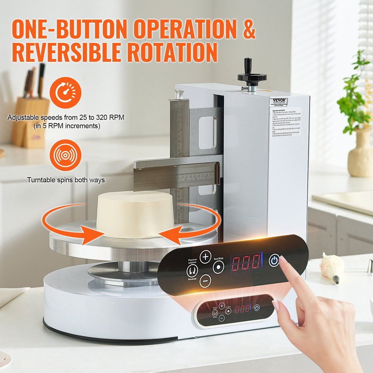 Cake Decorating Machine, Cake Cream Spreading Coating Smearing Machine, Low Noise Cake Frosting Machine, Turntable with Adjustable Scraper, for 4" to 12" Cake, 25-320RPM Rotating Speed, White