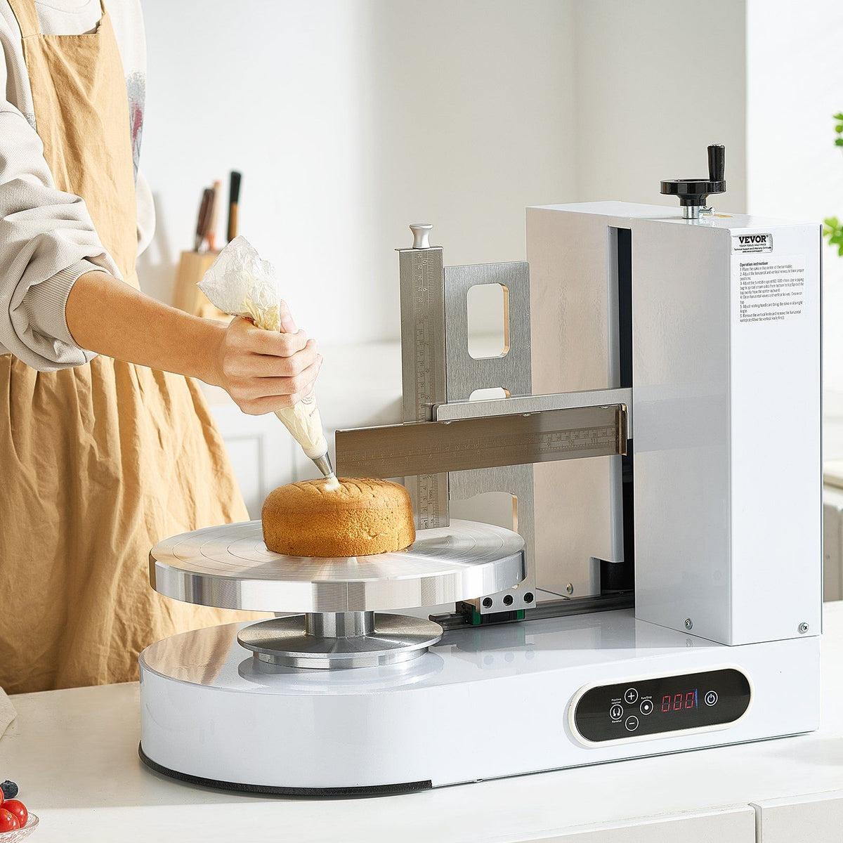 Cake Decorating Machine, Cake Cream Spreading Coating Smearing Machine, Low Noise Cake Frosting Machine, Turntable with Adjustable Scraper, for 6" to 14" Cake, 25-320RPM Rotating Speed, White
