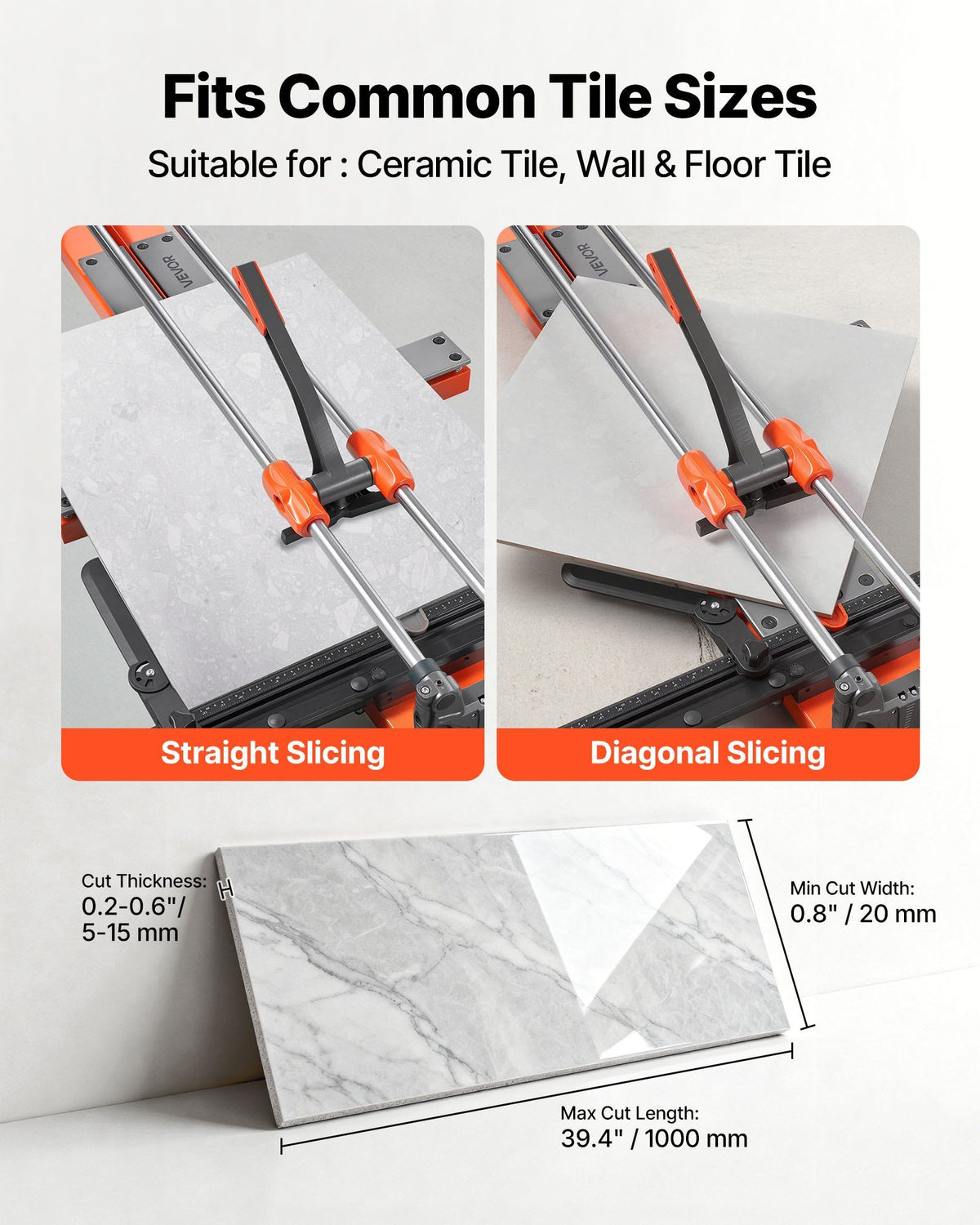 1000 mm Manual Tile Cutter, Upgraded Sliding Head Cutting Tool with Spring-Loaded Base, Angle Fence, Tungsten Carbide Cutting Wheel, Alignment Guide, for DIY Pros, Ceramic, Floor & Wall Tiles