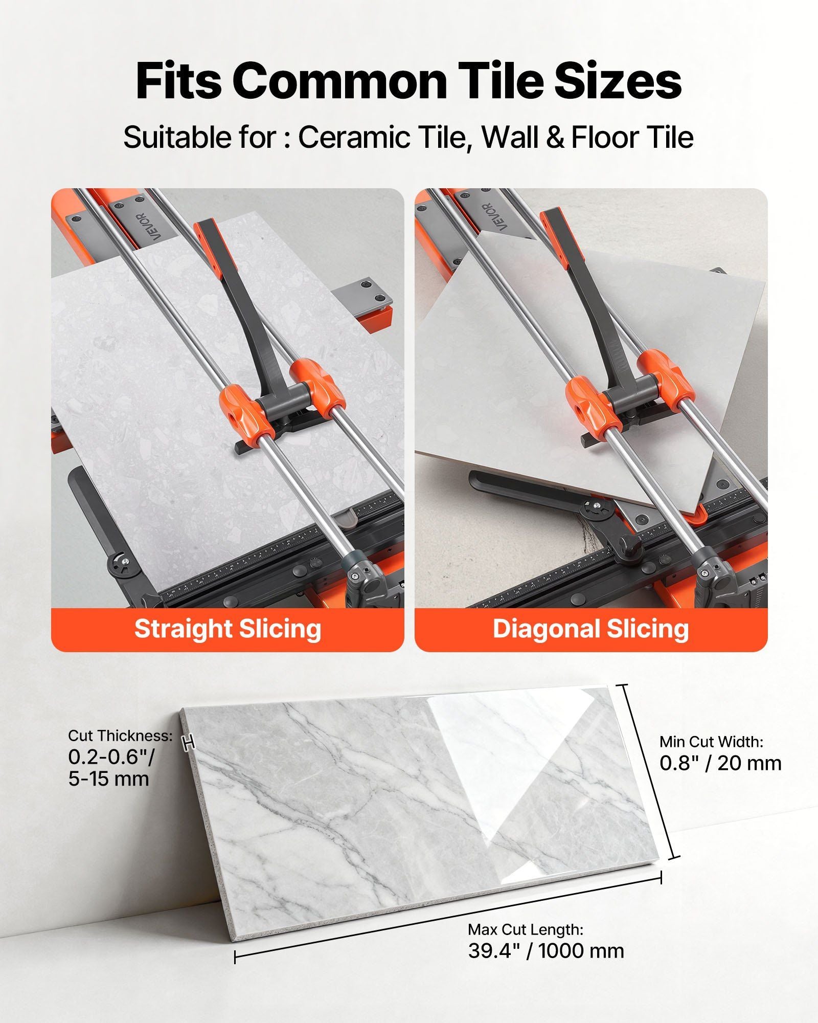 1000 mm Manual Tile Cutter, Upgraded Sliding Head Cutting Tool with Spring-Loaded Base, Angle Fence, Tungsten Carbide Cutting Wheel, Alignment Guide, for DIY Pros, Ceramic, Floor & Wall Tiles