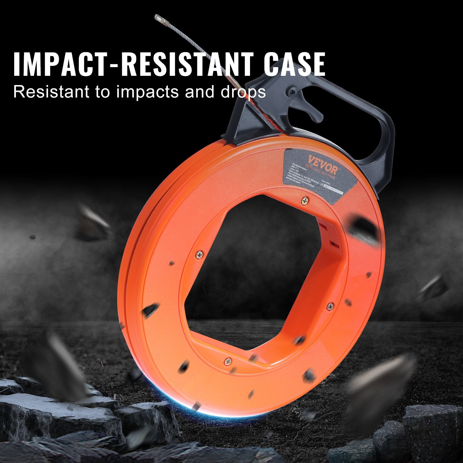 VEVOR Fish Tape, 38.1 m Length, 4.5 mm, PET Wire Puller with Optimized Housing and Handle, Easy-to-Use Cable Puller Tool, Flexible Wire Fishing Tools for Walls and Electrical Conduit, Non-Conductive