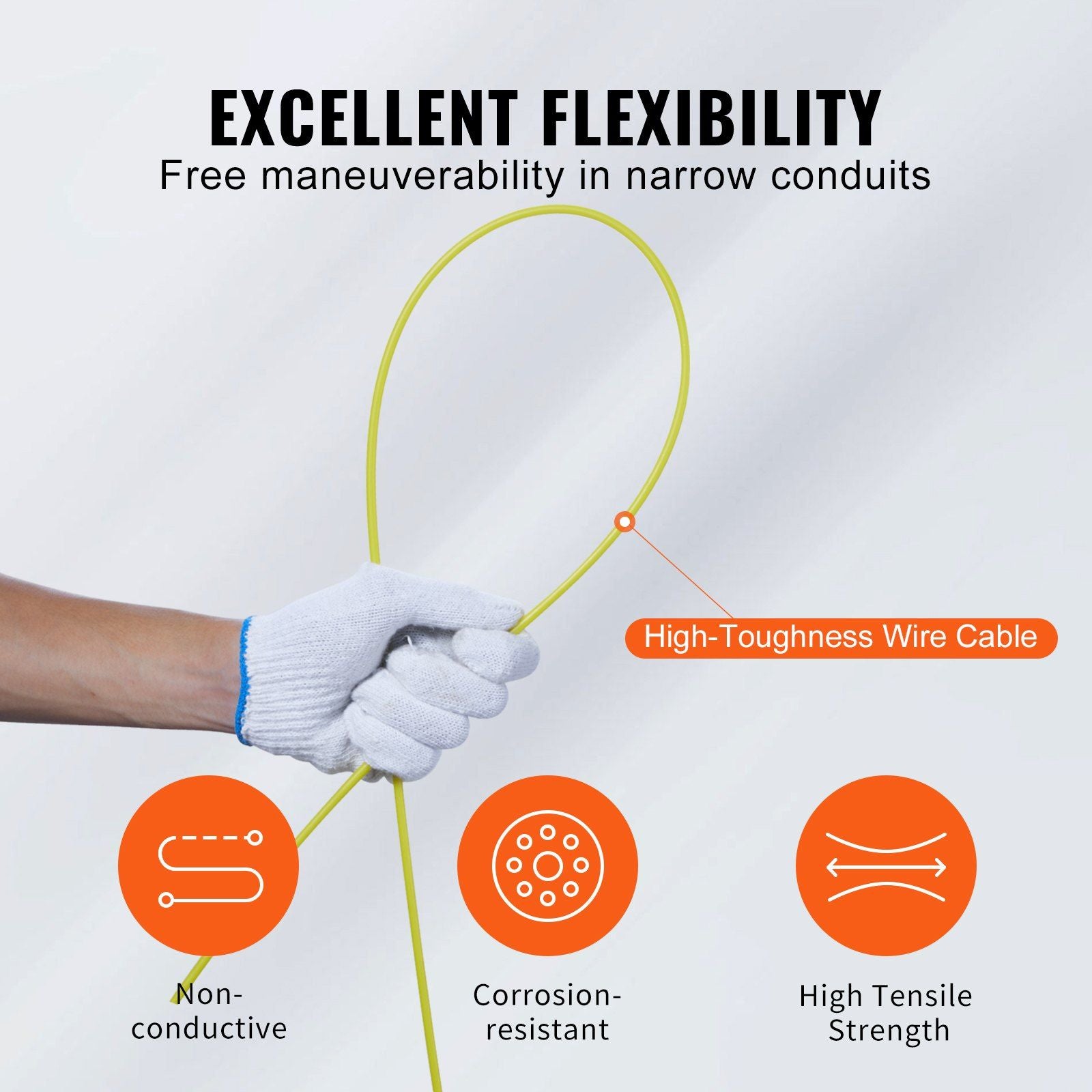 Fish Tape, 30.5 m, 4.2 mm, Fiberglass Wire Puller with Optimized Housing and Handle, Easy-to-Use Cable Puller Tool, Flexible Wire Fishing Tools for Wall and Electrical Conduit, Non-Conductive
