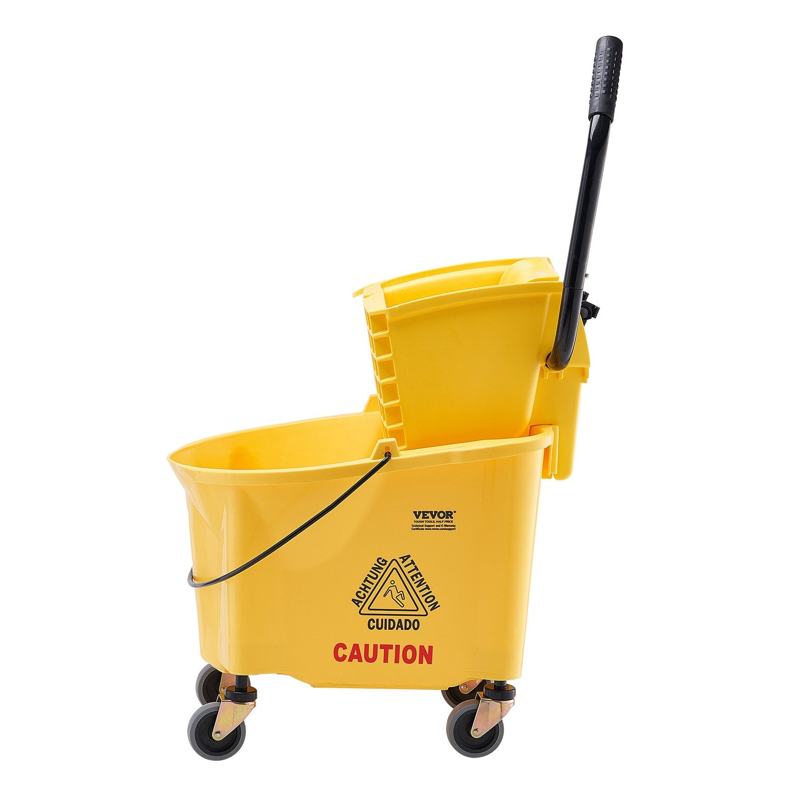 VEVOR Mop Bucket with Wringer, 26 Qt. Commercial Mop Bucket with Side Press Wringer, Side-Press Mop Bucket and Wringer Combo on Wheels, for Professional/Industrial/Business Floor Cleaning, Yellow