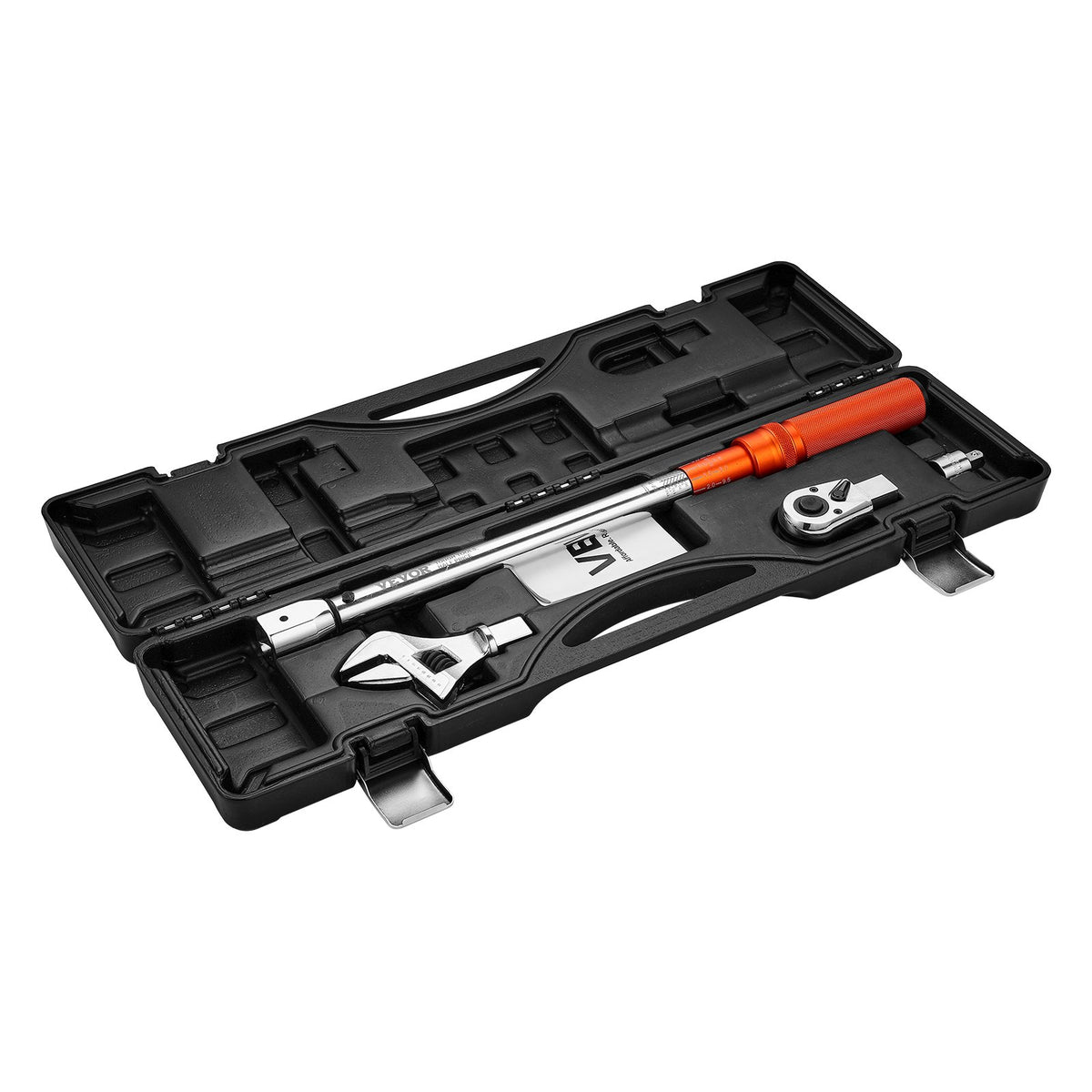 VEVOR Adjustable Click Torque Wrench, 1/2 Inch Drive, 20-160 lbf-ft/27.1-216.8 N.m, Dual-direction and Dual Range Scales, 72-Tooth, ±2% Precision, with Adapter Interchangeable Jaw and Ratchet Head