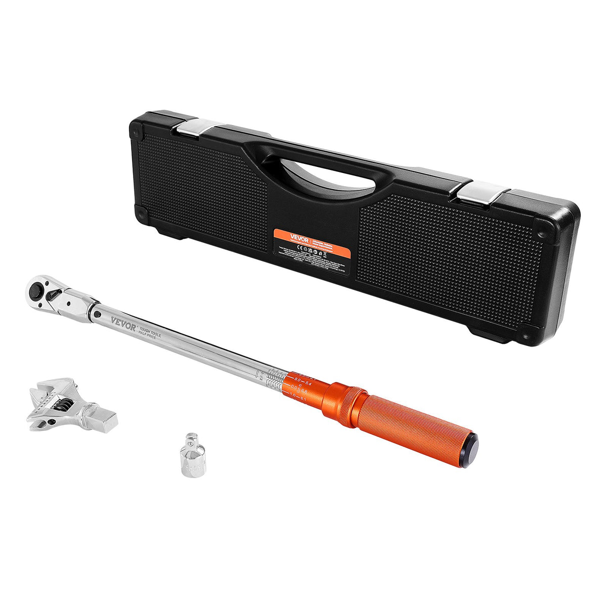 VEVOR Adjustable Click Torque Wrench, 1/2 Inch Drive, 20-160 lbf-ft/27.1-216.8 N.m, Dual-direction and Dual Range Scales, 72-Tooth, ±2% Precision, with Adapter Interchangeable Jaw and Ratchet Head