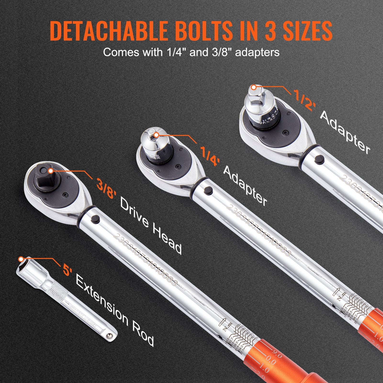 VEVOR Torque Wrench Adjustable Torque Wrench 1/2" Drive 10-150ft.lb/14-204n.m