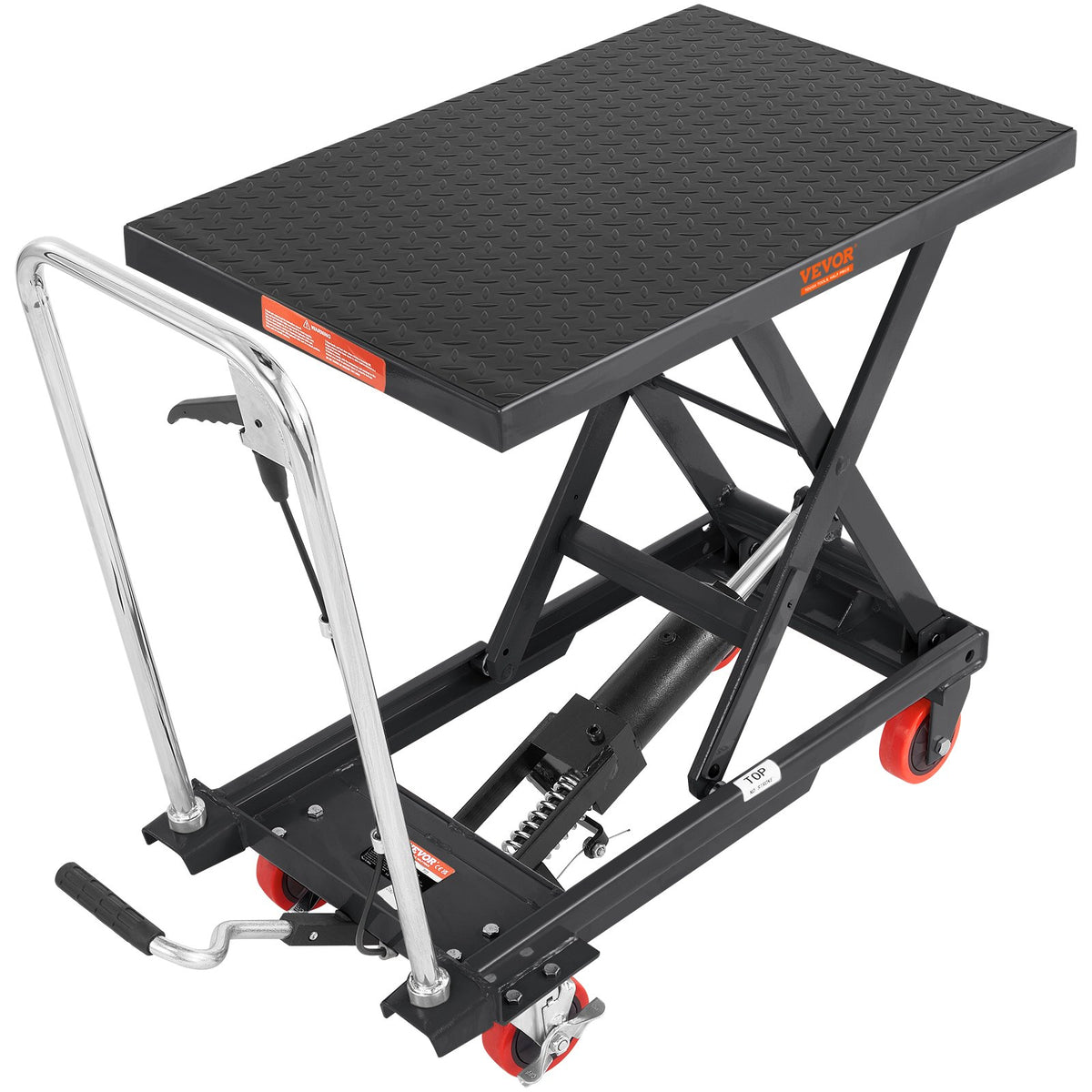 VEVOR Hydraulic Lift Table Cart, 330lbs Capacity 28.5" Lifting Height, Manual Single Scissor Lift Table with 4 Wheels and Non-slip Pad, Hydraulic Scissor Cart for Material Handling, Black