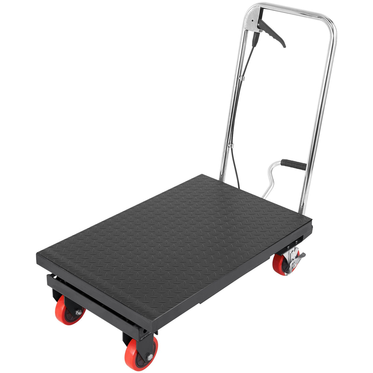 VEVOR Hydraulic Lift Table Cart, 330lbs Capacity 28.5" Lifting Height, Manual Single Scissor Lift Table with 4 Wheels and Non-slip Pad, Hydraulic Scissor Cart for Material Handling, Black