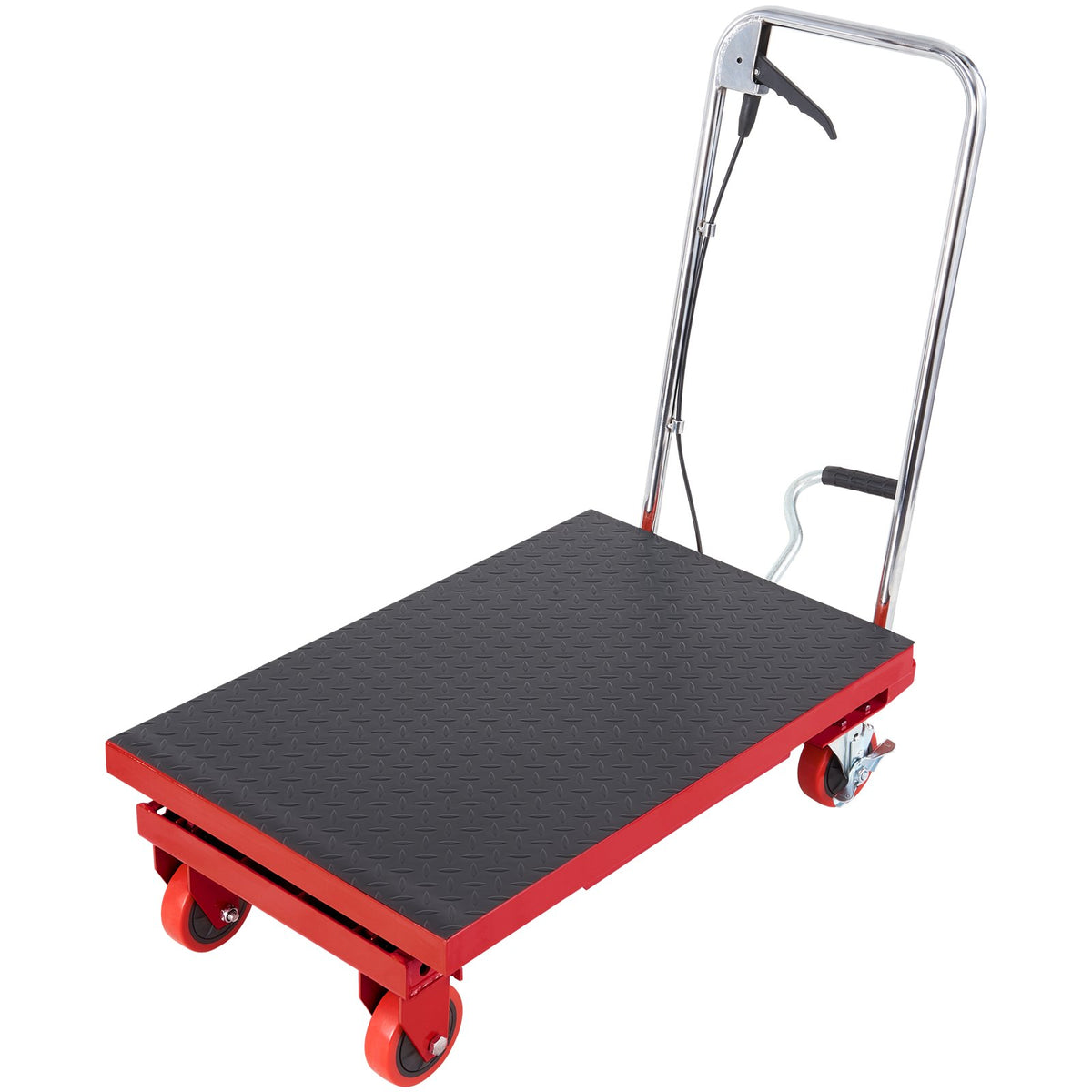 VEVOR Hydraulic Lift Table Cart, 330lbs Capacity 28.5" Lifting Height, Manual Single Scissor Lift Table with 4 Wheels and Non-slip Pad, Hydraulic Scissor Cart for Material Handling, Red