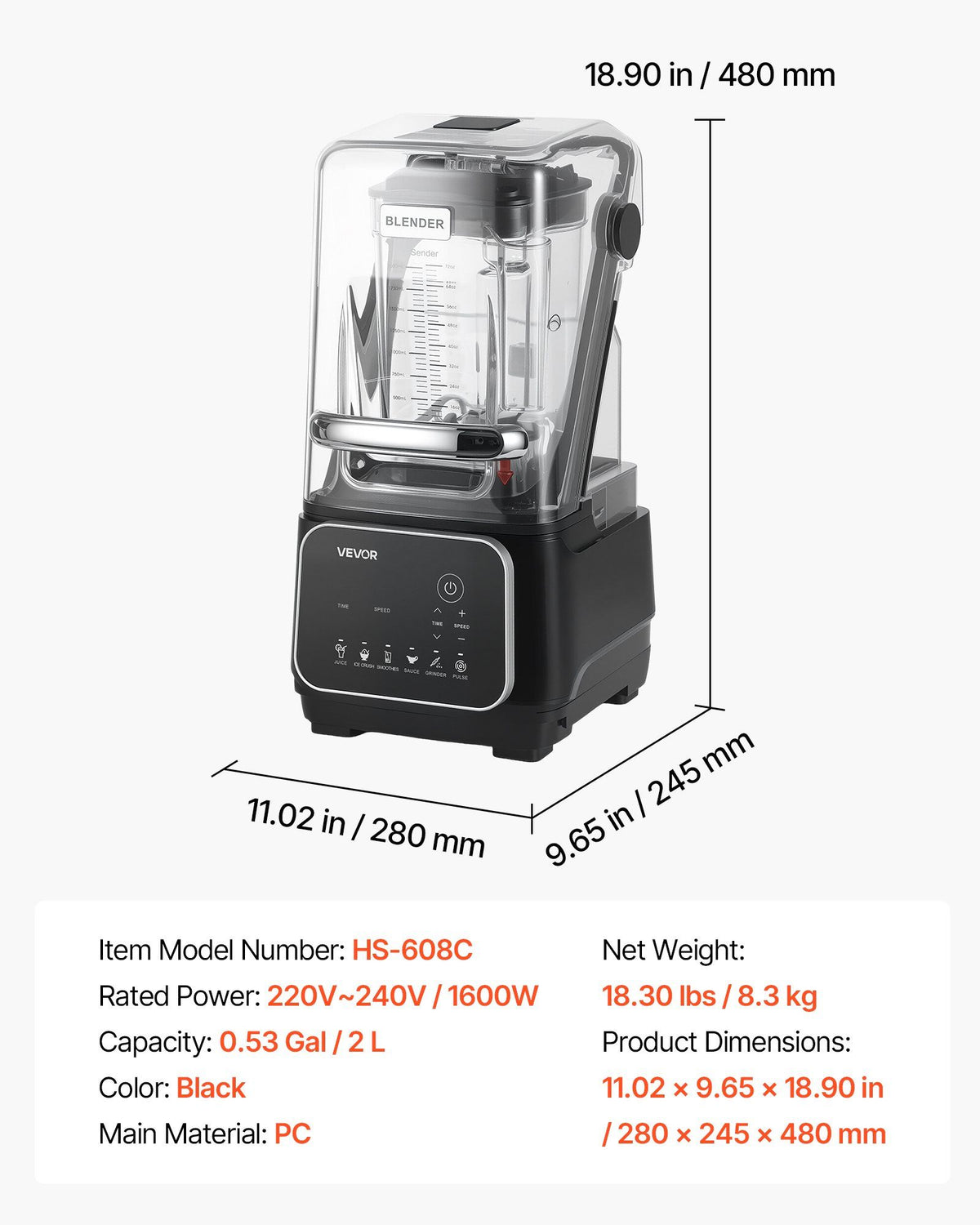 Blender, 2L Professional Countertop Blenders with Shield, 2200W 26000RPM Kitchen Food Processor Combo, Self-Cleaning, Speed Adjustable, 6 Preset Menu for Smoothies, Ice Crushing, Puree, Black