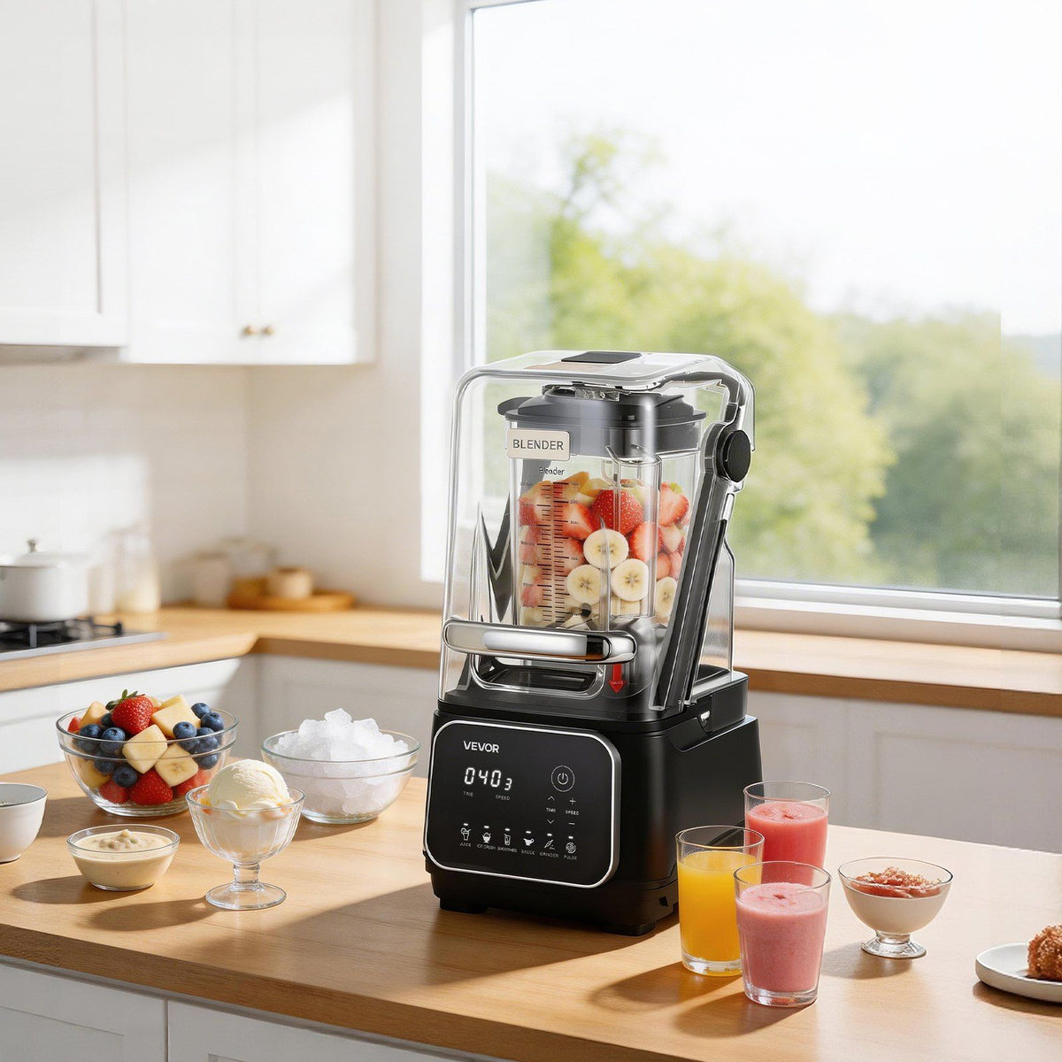 Blender, 2L Professional Countertop Blenders with Shield, 2200W 26000RPM Kitchen Food Processor Combo, Self-Cleaning, Speed Adjustable, 6 Preset Menu for Smoothies, Ice Crushing, Puree, Black