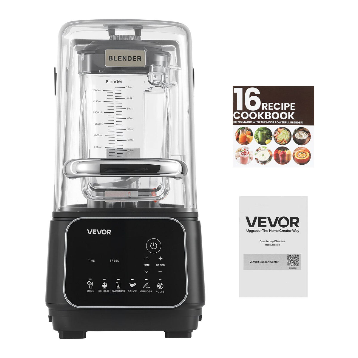 Blender, 2L Professional Countertop Blenders with Shield, 2200W 26000RPM Kitchen Food Processor Combo, Self-Cleaning, Speed Adjustable, 6 Preset Menu for Smoothies, Ice Crushing, Puree, Black