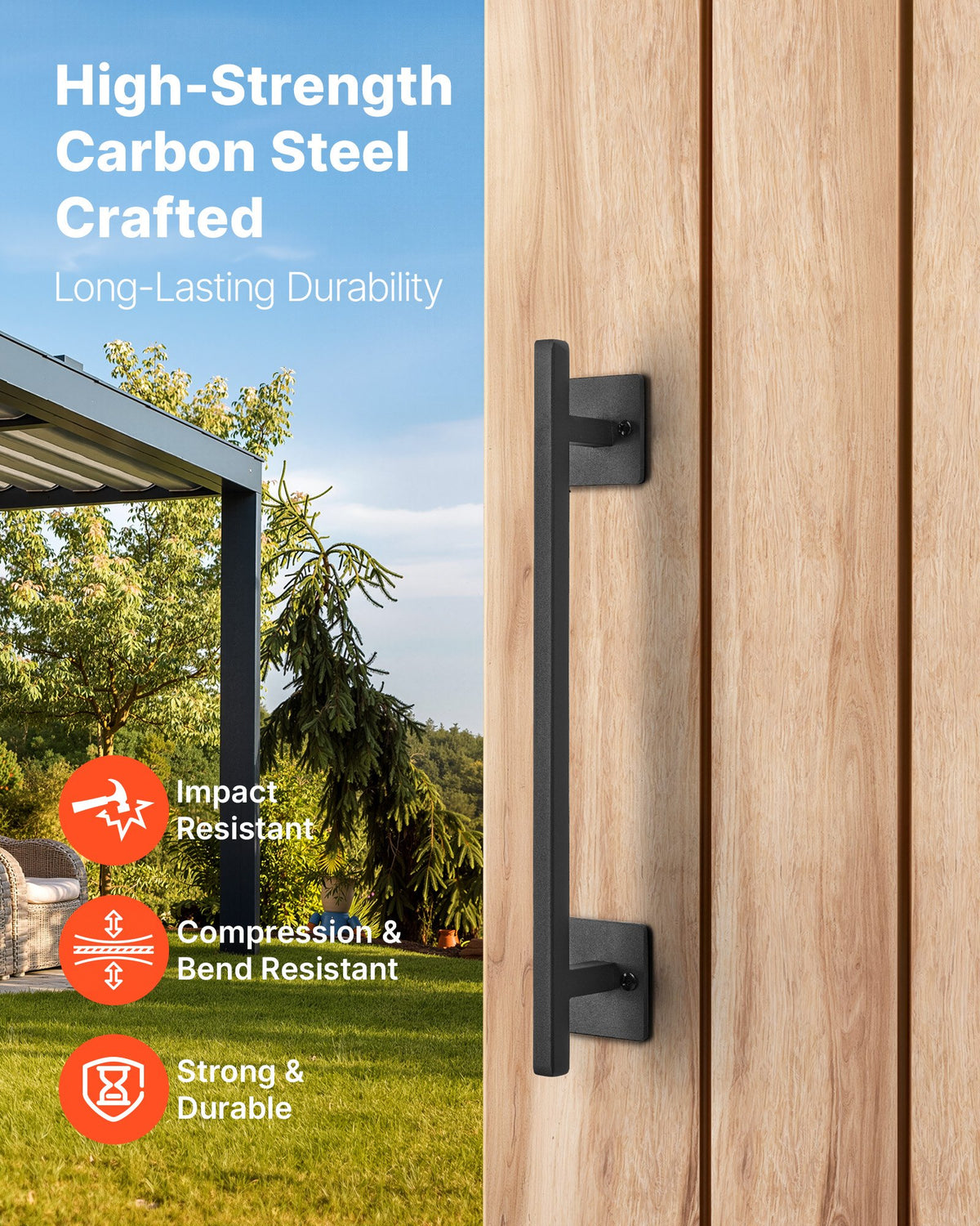 VEVOR Barn Door Handle, 320 mm Rustic Fence Gate Handle, Rust-Resistant Coating, Heavy Duty Carbon Steel Outdoor Gate Handles, Easy to Install, Metal Sliding Door Pulls for Garage Shed Closet Pantry