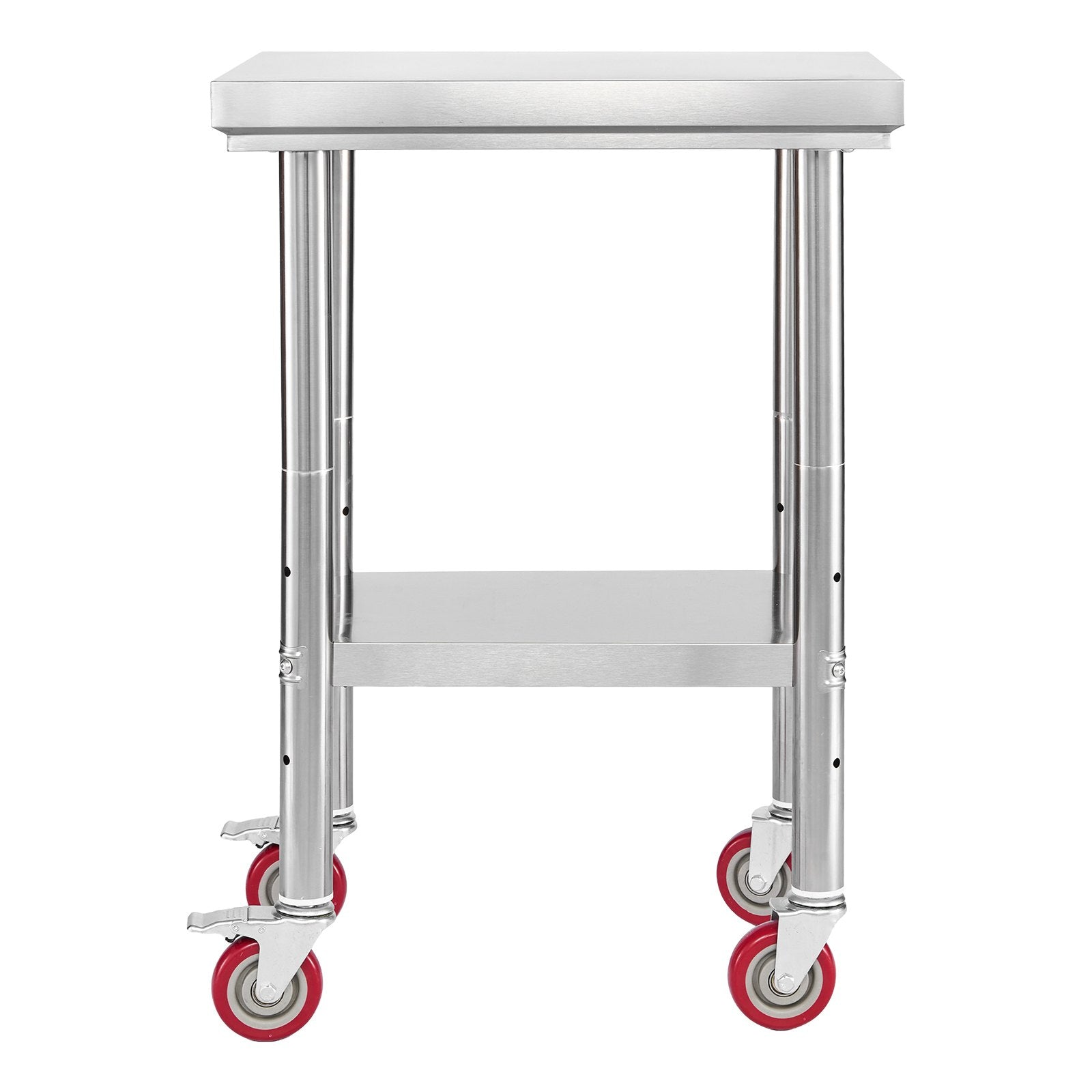 VEVOR Stainless Steel Table, 61 x 45 cm Food Prep Worktable with Wheels, Kitchen Prep Table with Adjustable Undershelf Workstations for Commercial Kitchen, Restaurant, Hotel and Garage, Outdoor