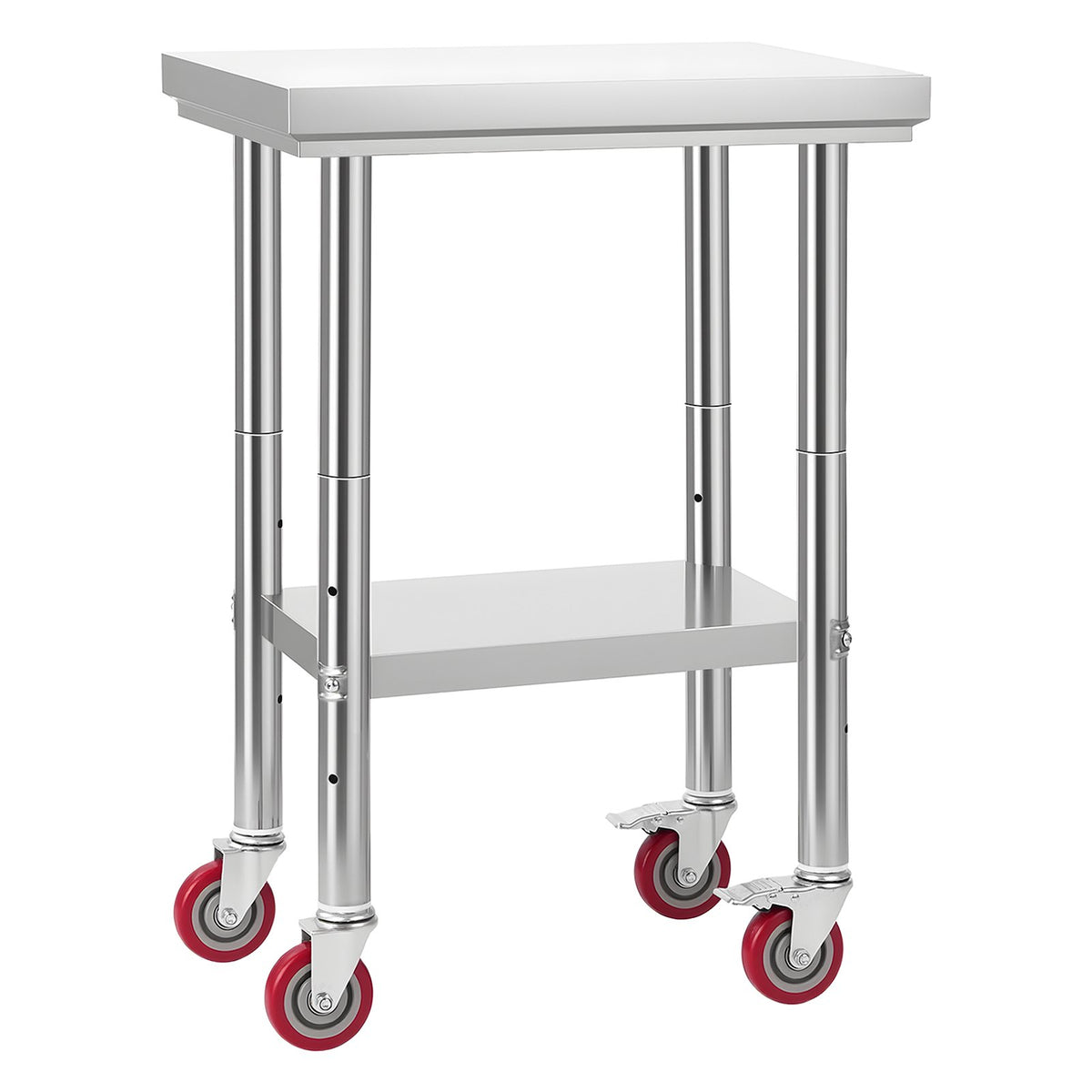 VEVOR Stainless Steel Table, 61 x 45 cm Food Prep Worktable with Wheels, Kitchen Prep Table with Adjustable Undershelf Workstations for Commercial Kitchen, Restaurant, Hotel and Garage, Outdoor
