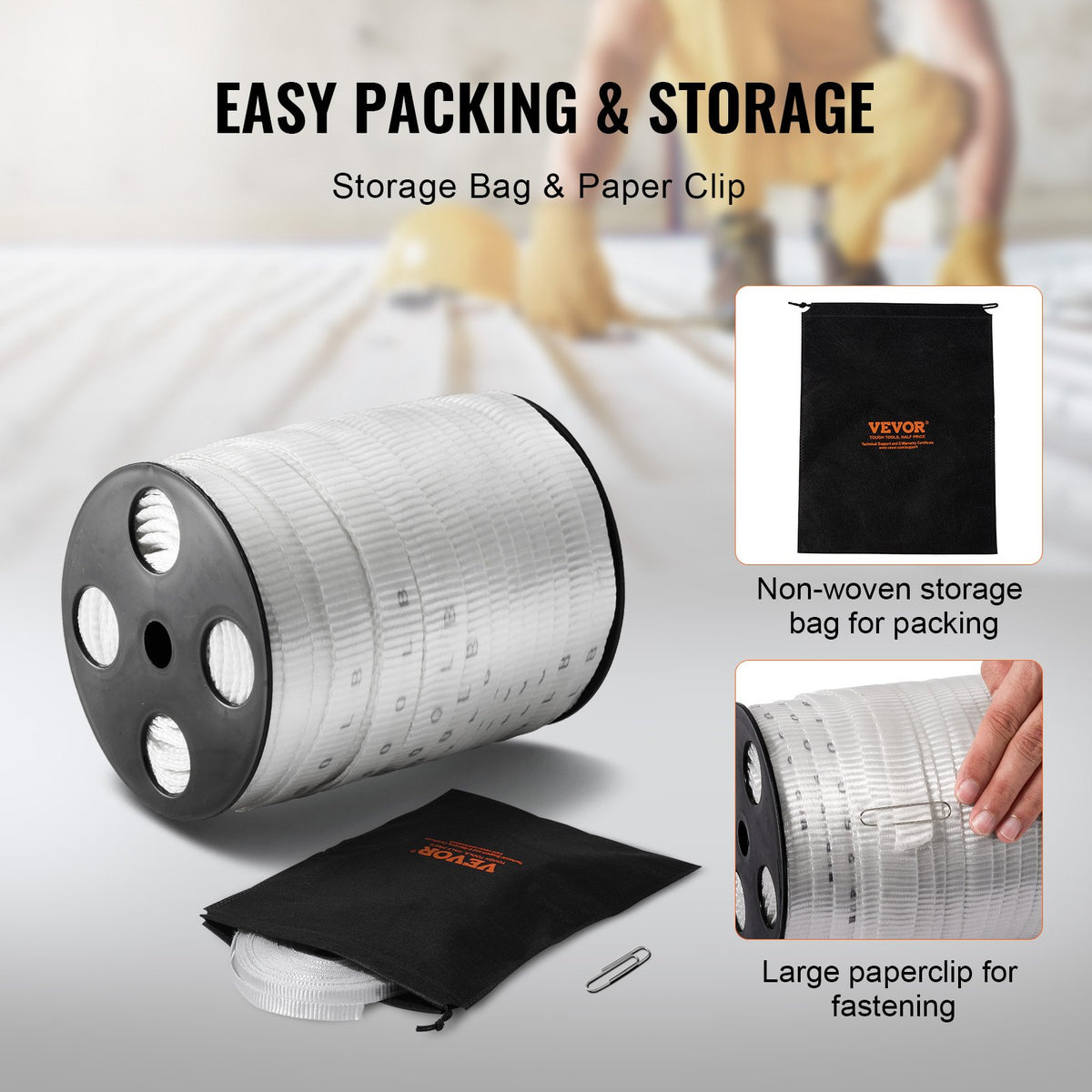 VEVOR Polyester Pull Tape, 1.9 cm x 80.8 m Mule Tape Flat Rope, 1134 kgf Tensile Capacity, Printed Webbing Cable Pulling Tape for Packaging, Gardening, Commercial Electrical, Conduit Work, White