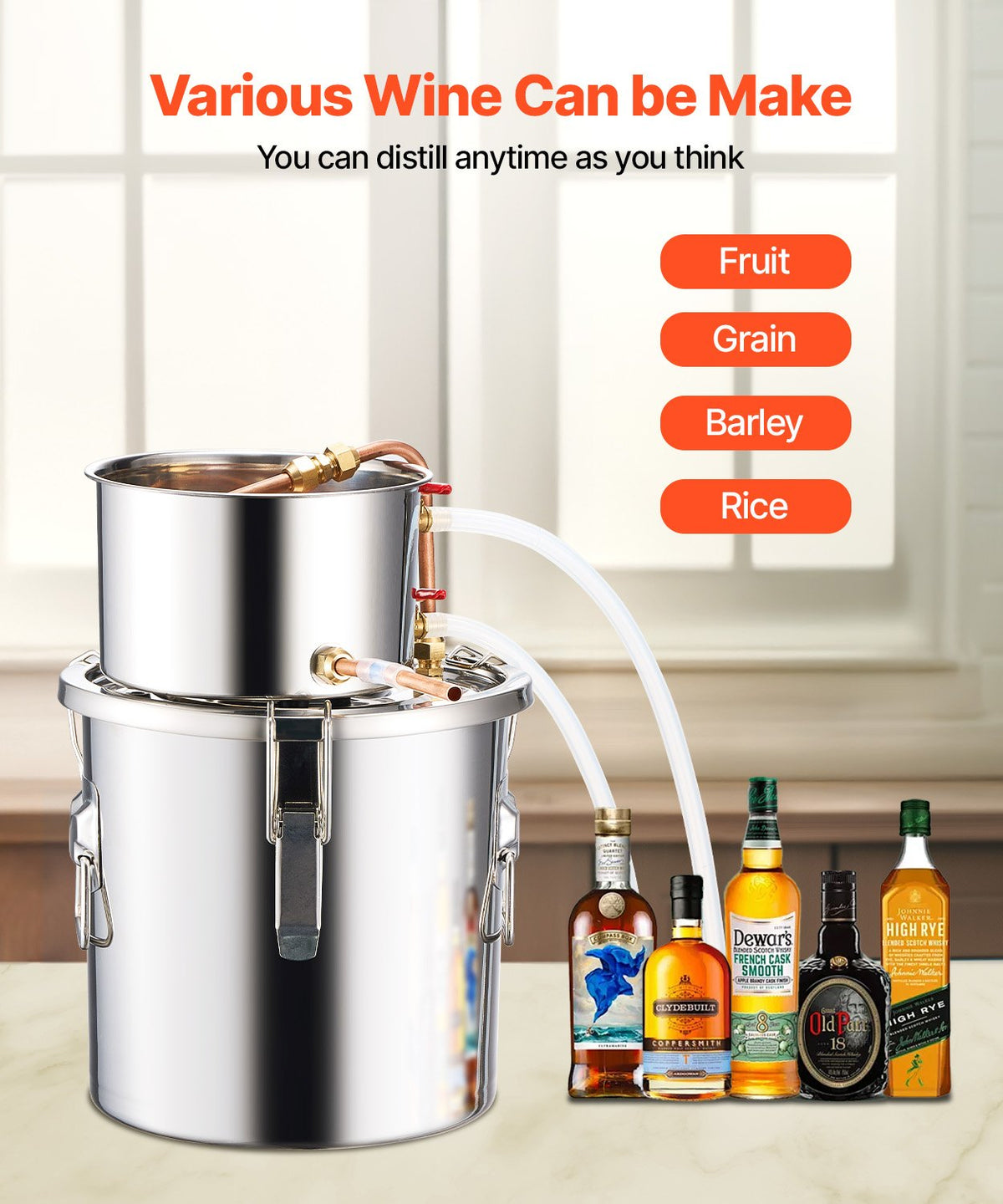 VEVOR Moonshine Still 3 Gal Water Alcohol Distiller Brewing Kit Stainless Steel