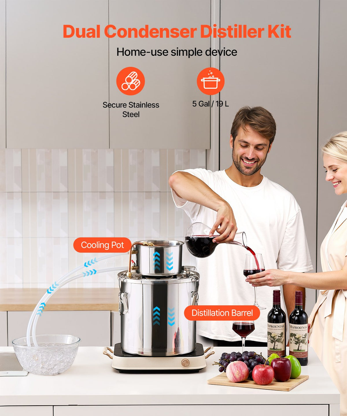 VEVOR Moonshine Still 5 Gal Water Alcohol Distiller Brewing Kit Stainless Steel