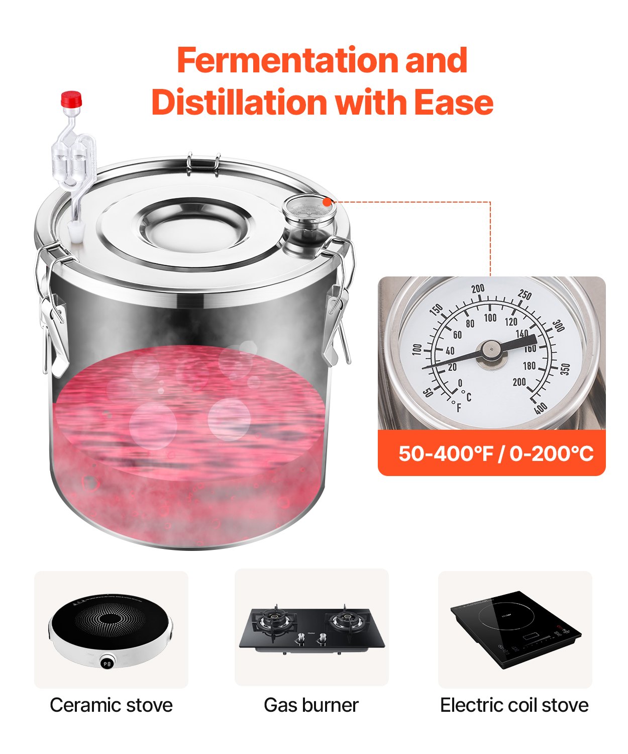 VEVOR Moonshine Still 8 Gal Water Alcohol Distiller Brewing Kit Stainless Steel