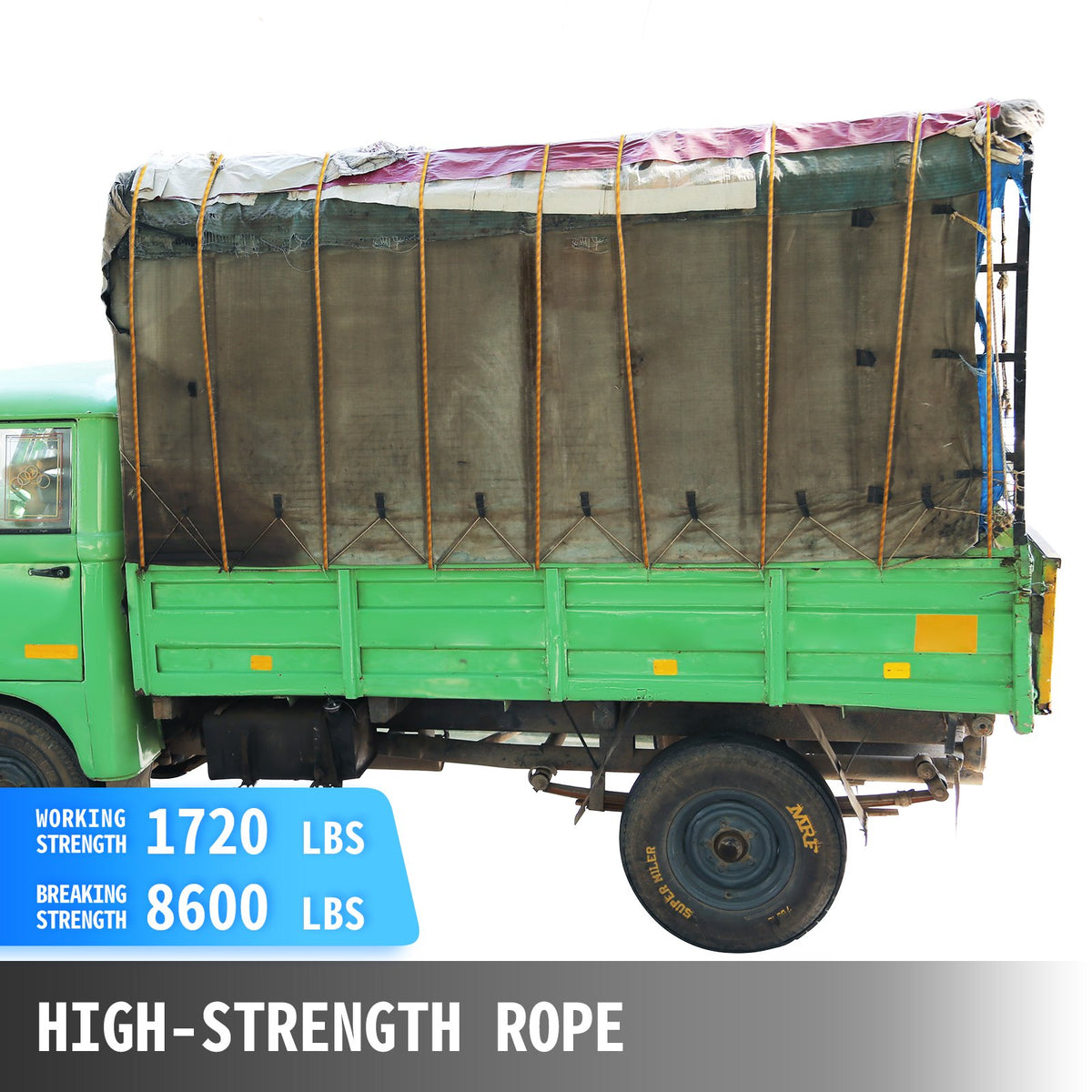 VEVOR 1.43cm Double Braid Polyester Rope 6096cm Nylon Pulling Rope 498.95kg High Force Polyester Load Sailing Rope(1.43cm-6096cm)