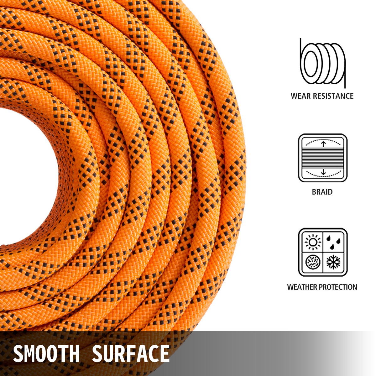 VEVOR 1.43cm Double Braid Polyester Rope 6096cm Nylon Pulling Rope 498.95kg High Force Polyester Load Sailing Rope(1.43cm-6096cm)