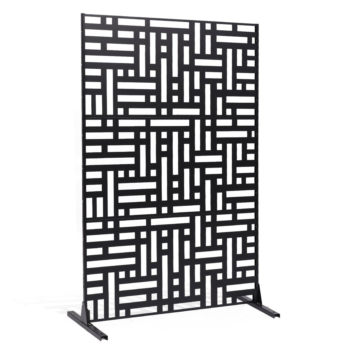 Metal Privacy Screen, 120 x 193cm, Outdoor Privacy Screens 3-Panel, Freestanding Outdoor Divider with Stand, Decorative Garden Steel Privacy Fence for Balcony Patio Indoor Room Hot Tub Black