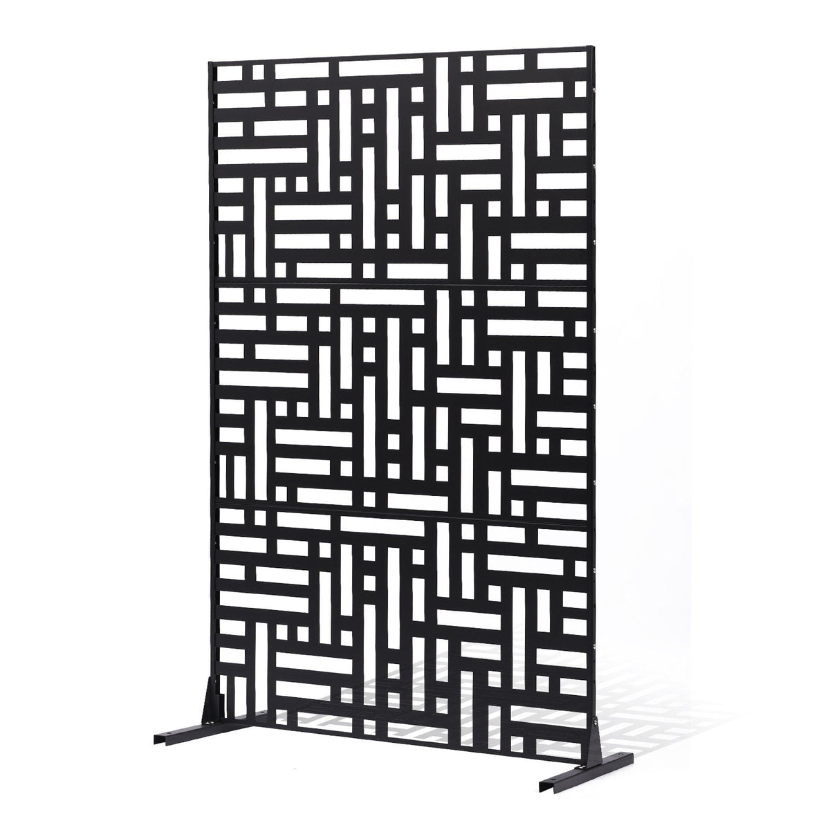 Metal Privacy Screen, 120 x 193cm, Outdoor Privacy Screens 3-Panel, Freestanding Outdoor Divider with Stand, Decorative Garden Steel Privacy Fence for Balcony Patio Indoor Room Hot Tub Black