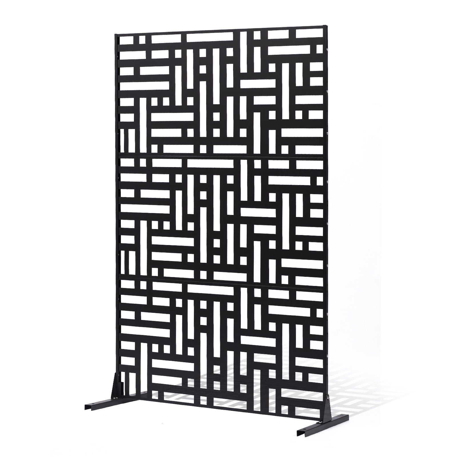Metal Privacy Screen, 120 x 193cm, Outdoor Privacy Screens 3-Panel, Freestanding Outdoor Divider with Stand, Decorative Garden Steel Privacy Fence for Balcony Patio Indoor Room Hot Tub Black
