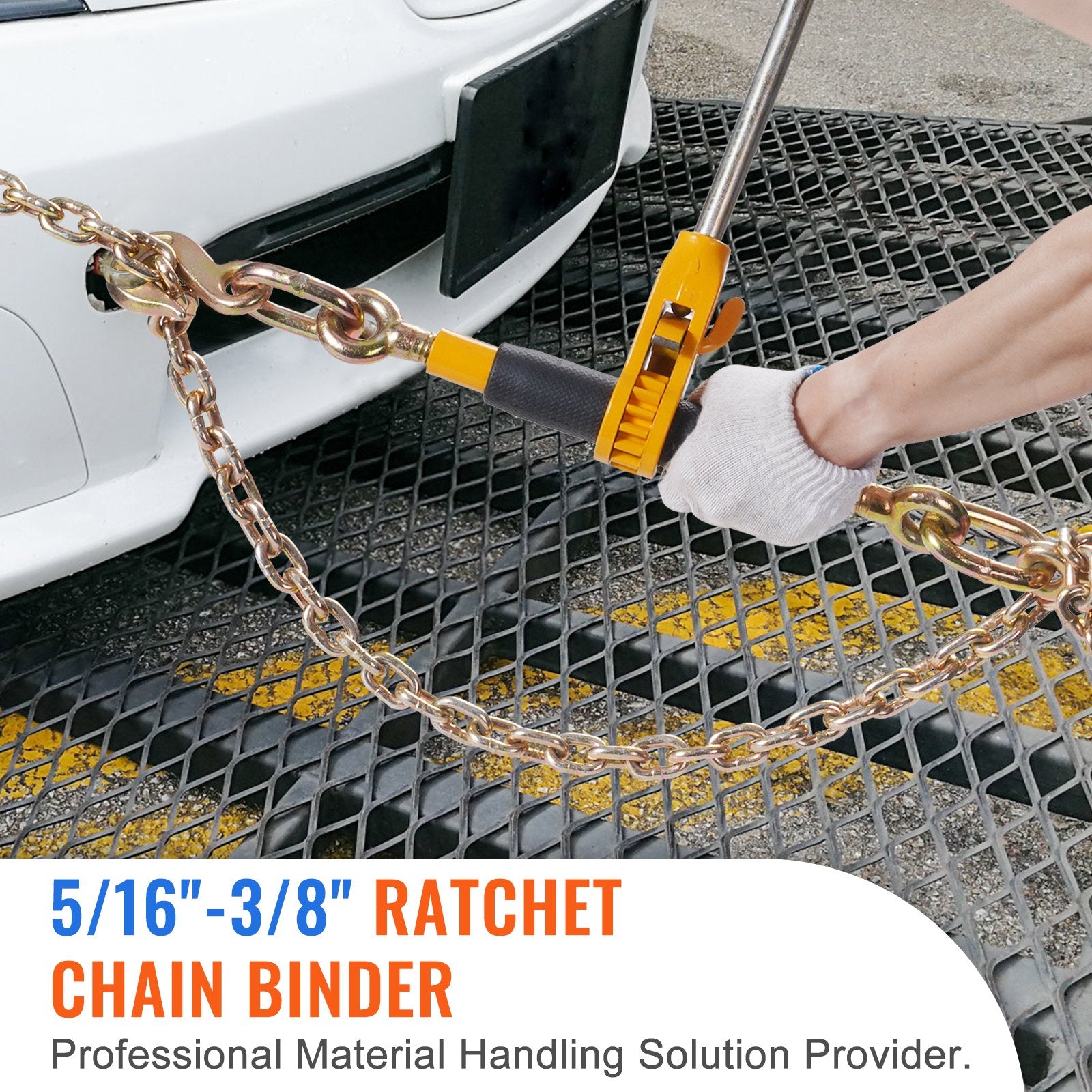 VEVOR Ratchet Chain Binder, 5/16"-3/8" Heavy Duty Load Binders with G80 Chains, 7100 lbs Secure Load Limit, Labor-saving Anti-skid Handle, Tie Down Hauling Chain Binders for Flatbed Truck Trailer, 2 P