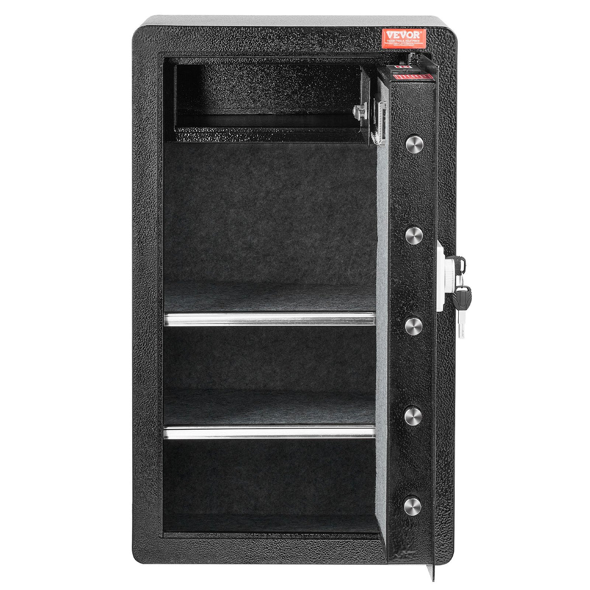 VEVOR Single Door 4.0 cu.ft Safe Box with Key Lock &amp; Password, Safe Lock Box with Fireproof Bag, Key Rack, LED Light, 2 Shelves, and 1 Cabinet for Money, Documents, Jewelry, and Valuables, Black