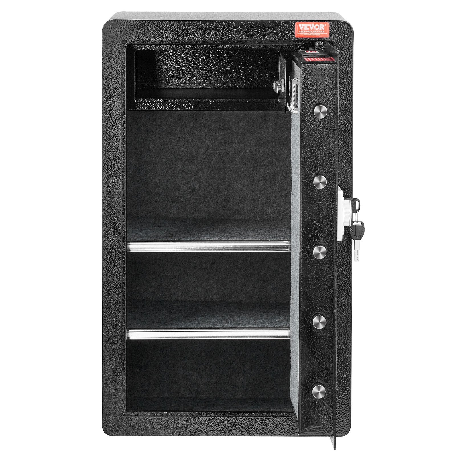 VEVOR Single Door 4.0 cu.ft Safe Box with Key Lock & Password, Safe Lock Box with Fireproof Bag, Key Rack, LED Light, 2 Shelves, and 1 Cabinet for Money, Documents, Jewelry, and Valuables, Black
