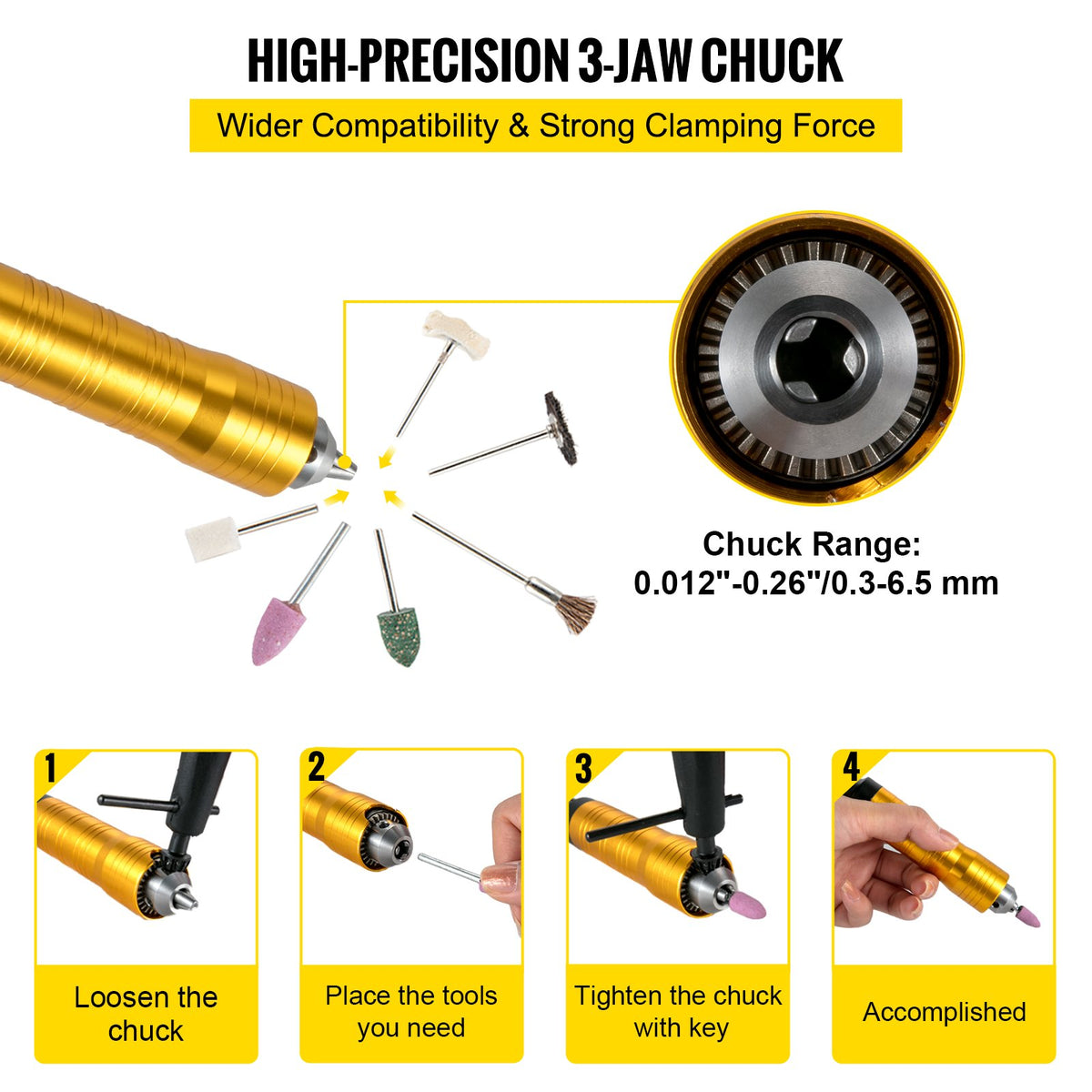 VEVOR Flex Shaft Grinder Rotary Tool 780W 6.5mm Chuck w/ Foot Pedal 45 Accessory
