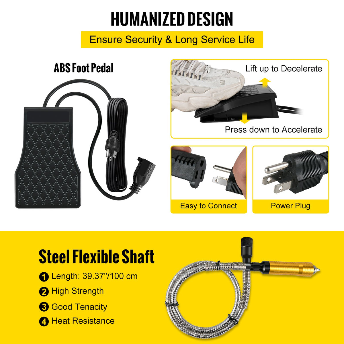 VEVOR Flex Shaft Grinder Rotary Tool 780W 6.5mm Chuck w/ Foot Pedal 45 Accessory