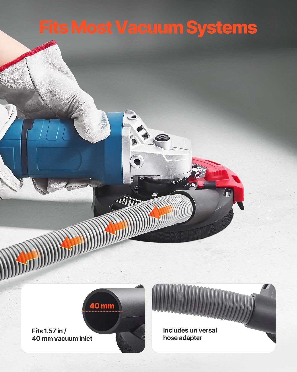 Grinding Dust Shroud for Angle Grinder, Universal 100-125mm, Surface Grinder Dust Shroud with 6 Clamping Washers & 125 mm Diamond Grinding Cup Wheel, Connect to Vacuum Cleaner, for Wood Concrete