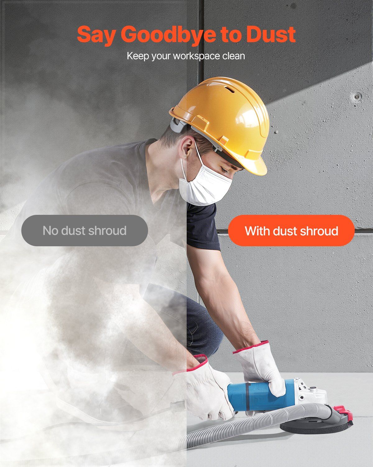 Grinding Dust Shroud for Angle Grinder, Universal 100-125mm, Surface Grinder Dust Shroud with 6 Clamping Washers & 125 mm Diamond Grinding Cup Wheel, Connect to Vacuum Cleaner, for Wood Concrete