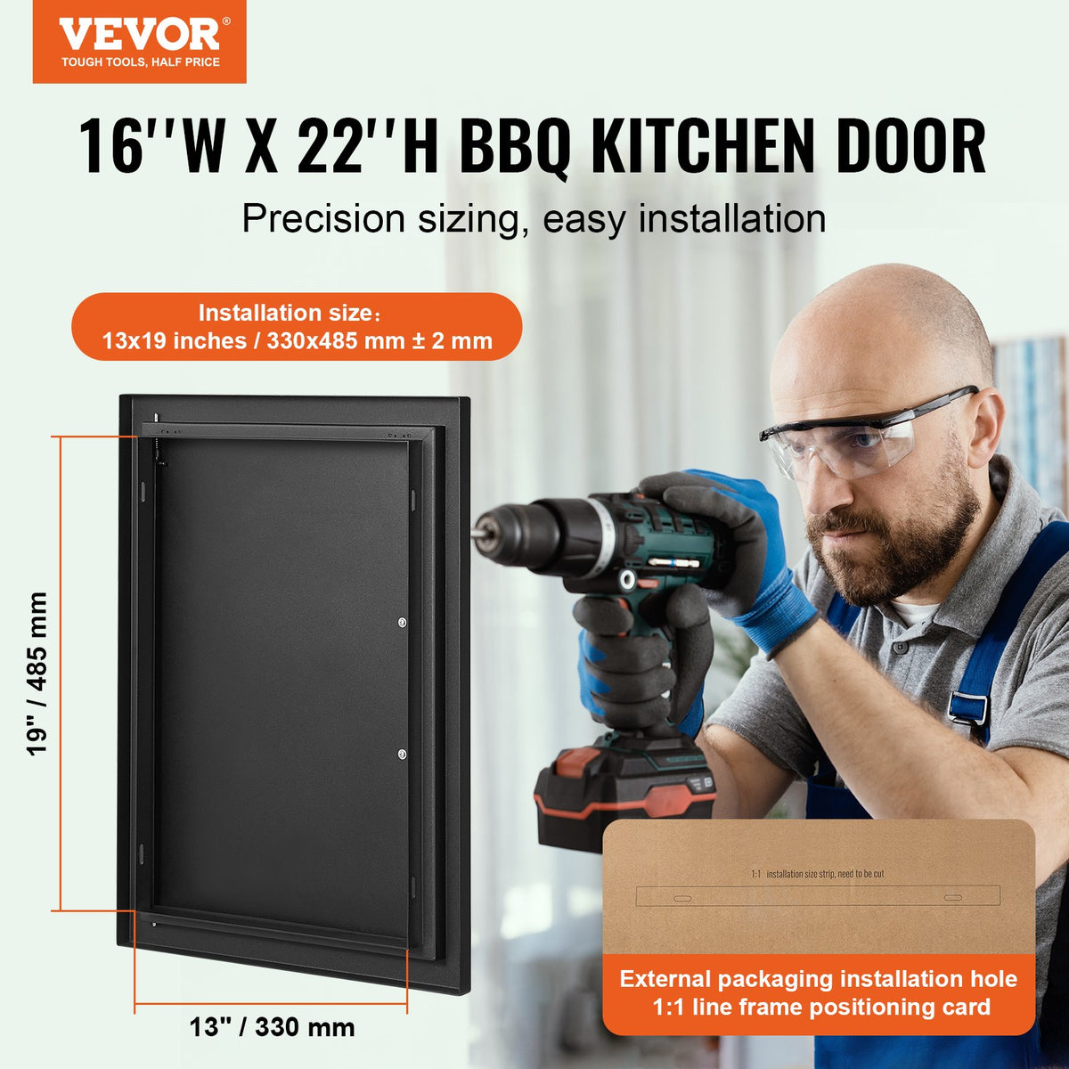 VEVOR BBQ Access Door, 415x570 mm Single Outdoor Kitchen Door, Cold Plate Flush Mount Door, Wall Vertical Door with Handle, for BBQ Island, Grilling Station, Outside Cabinet