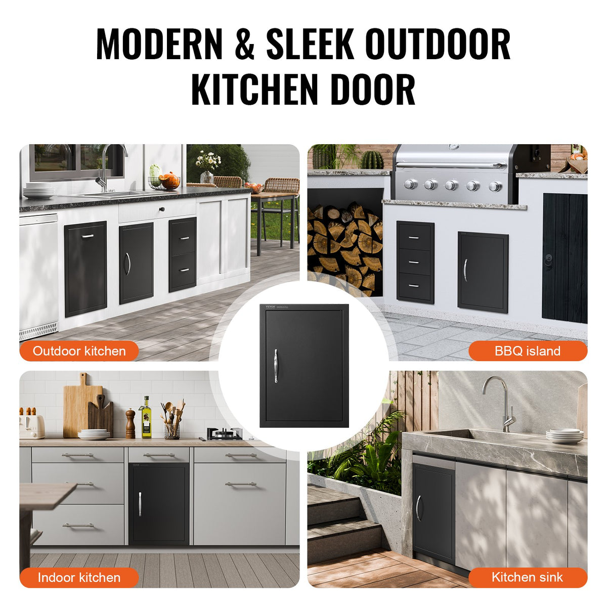 VEVOR BBQ Access Door, 415x570 mm Single Outdoor Kitchen Door, Cold Plate Flush Mount Door, Wall Vertical Door with Handle, for BBQ Island, Grilling Station, Outside Cabinet