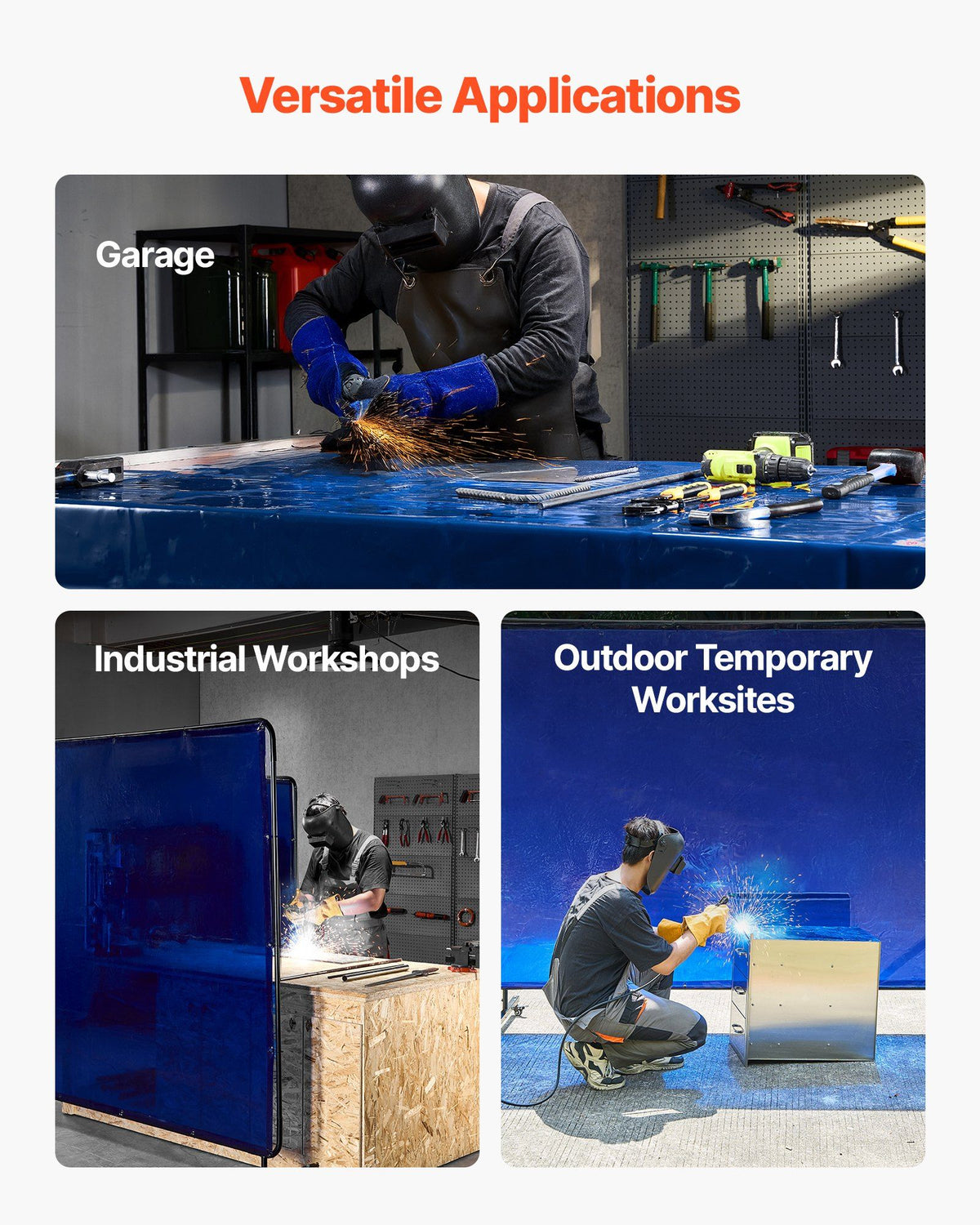 Welding Screen with Frame, 1.74 x 2.34m Welding Curtain Screen, Flame-Resistant Vinyl Protection Screens with Lockable Swivel Wheels & 6-Level UV Protection for Workshop/Industrial Use, Blue